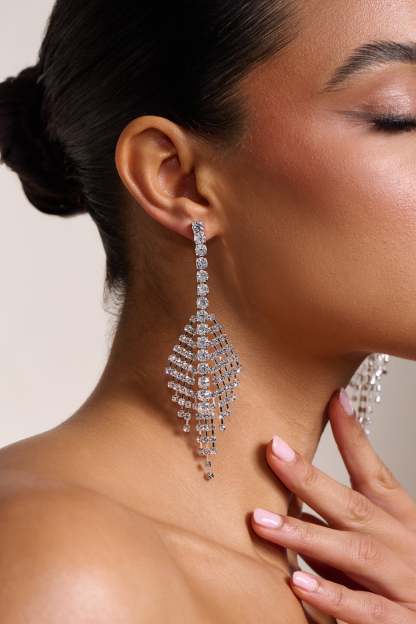 Heather Silver Diamante Drop Earrings-Fashionmomo.All Rights Reserved