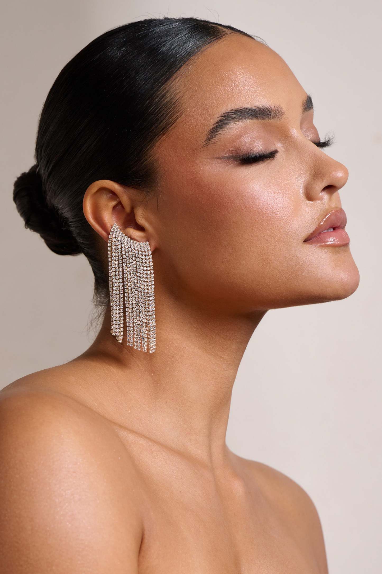 Petal Gold Diamante Tassel Cuff Earrings-Fashionmomo.All Rights Reserved