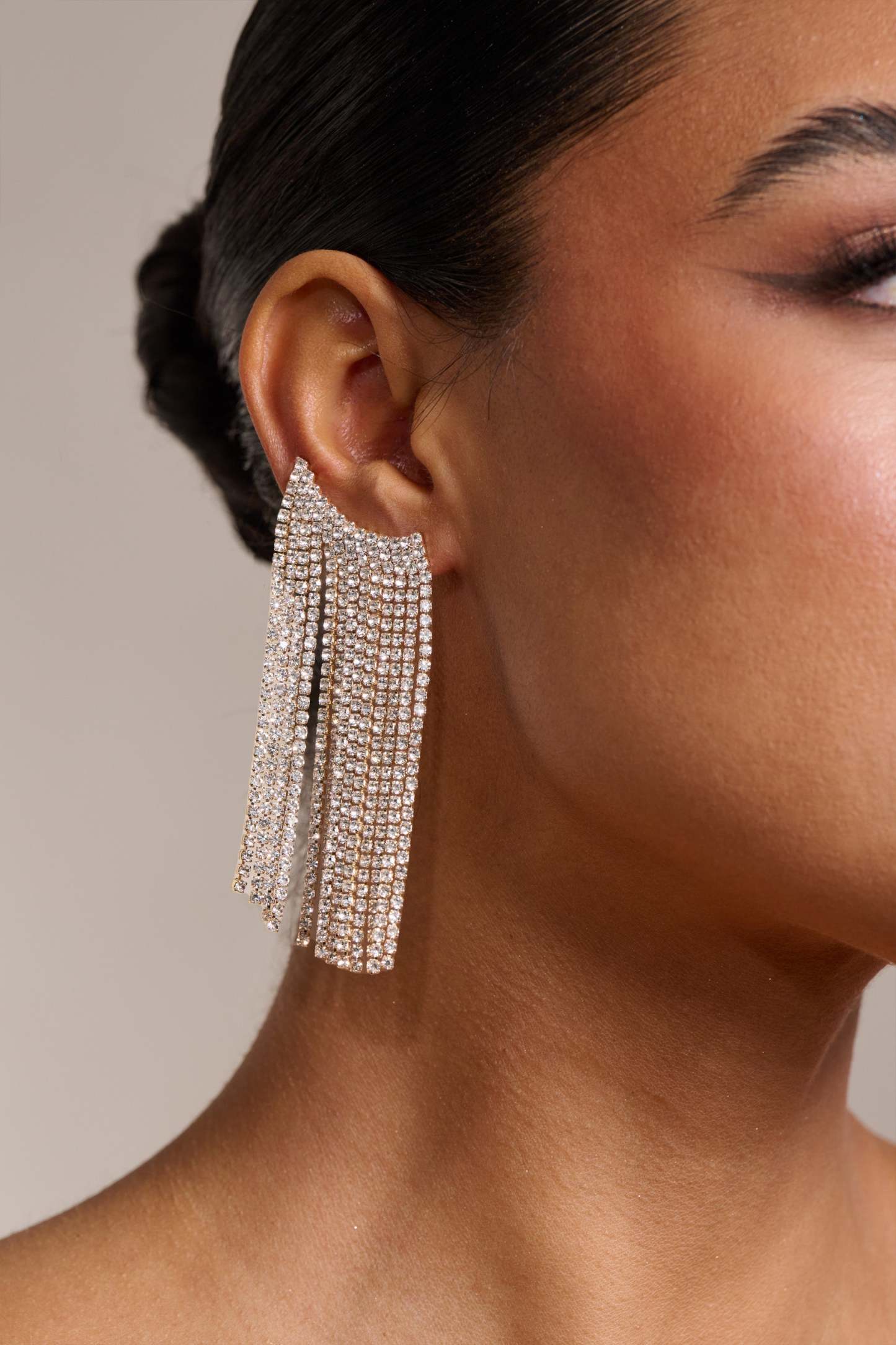 Petal Gold Diamante Tassel Cuff Earrings-Fashionmomo.All Rights Reserved