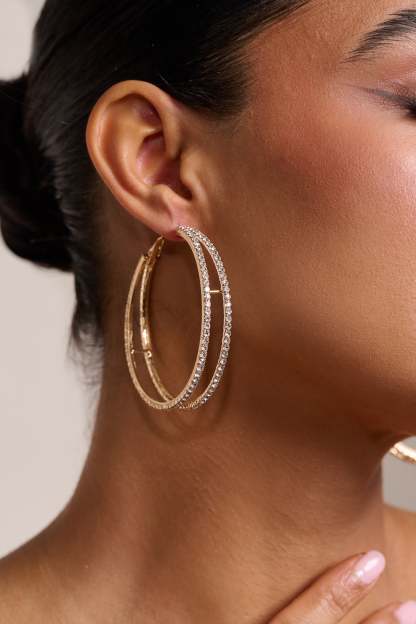 Callie Gold Diamante Double Layered Hoop Earrings-Fashionmomo.All Rights Reserved