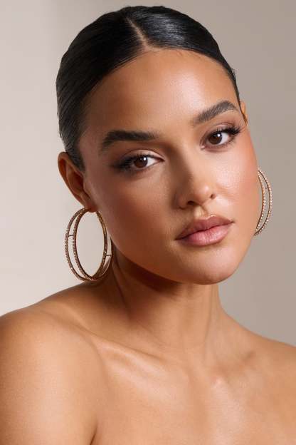 Callie Gold Diamante Double Layered Hoop Earrings-Fashionmomo.All Rights Reserved
