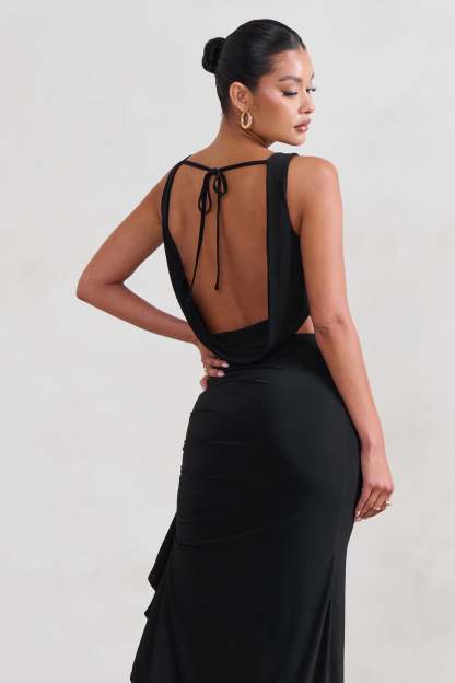 Femme Classique Black Cowl Crop Top-Fashionmomo.All Rights Reserved