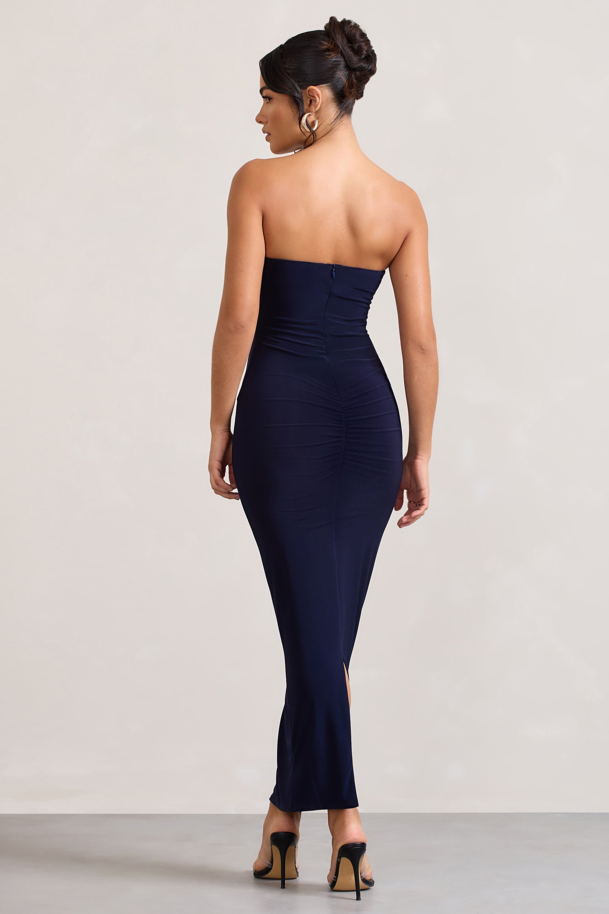 Evita Navy Sweetheart Twist Detail Maxi Dress-Fashionmomo.All Rights Reserved