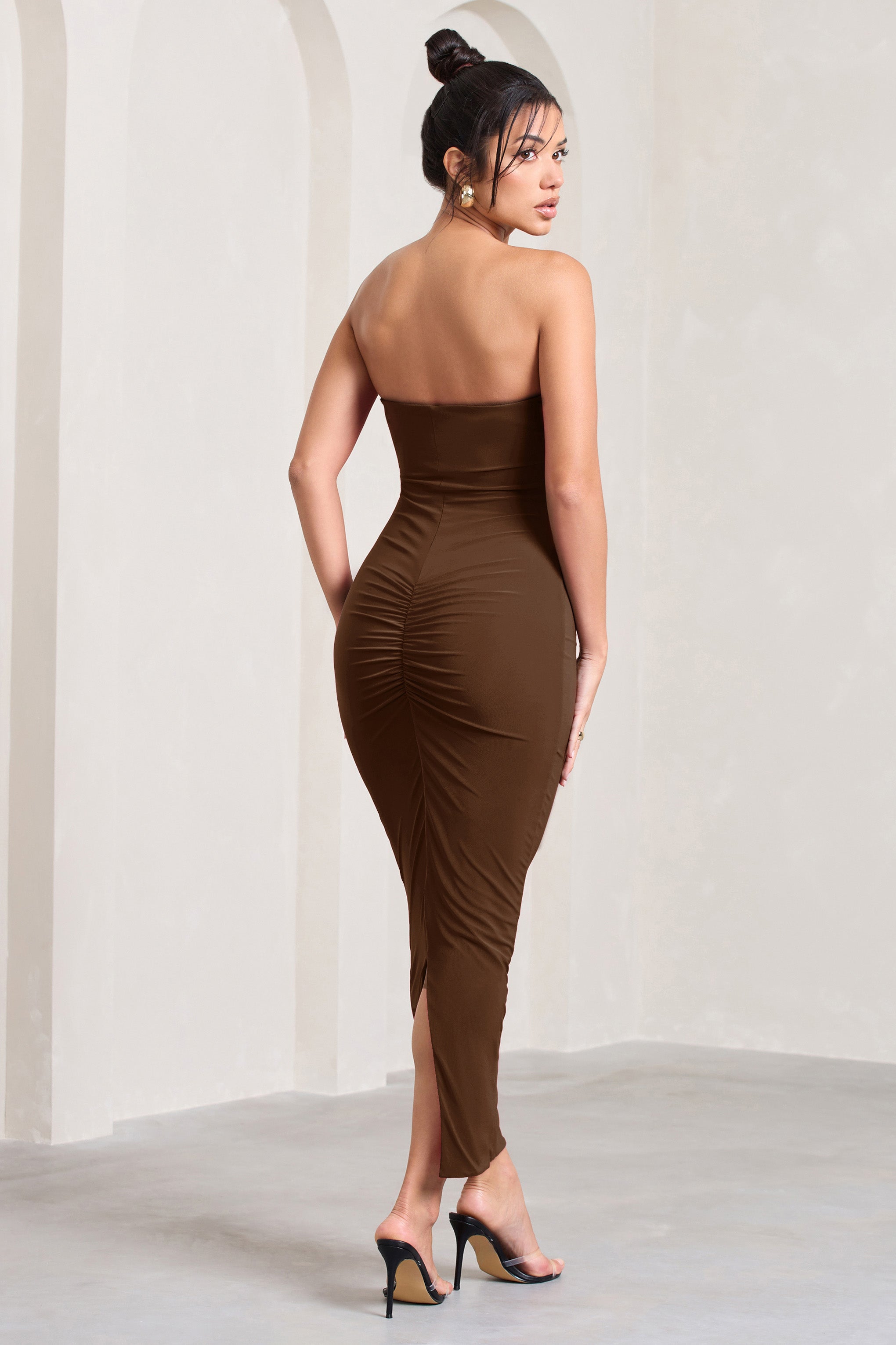 Evita Chocolate Sweetheart Twist Detail Maxi Dress-Fashionmomo.All Rights Reserved