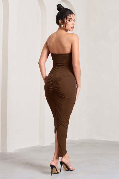 Evita Chocolate Sweetheart Twist Detail Maxi Dress-Fashionmomo.All Rights Reserved