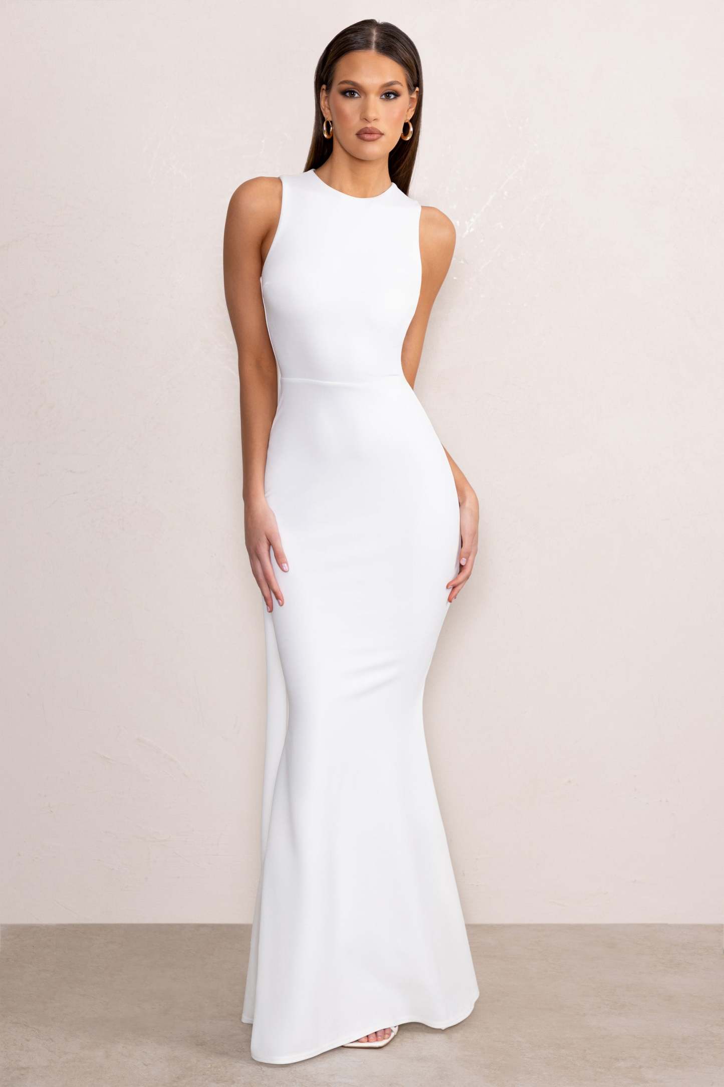 Patty White High Neck Sleeveless Maxi Dress-Fashionmomo.All Rights Reserved