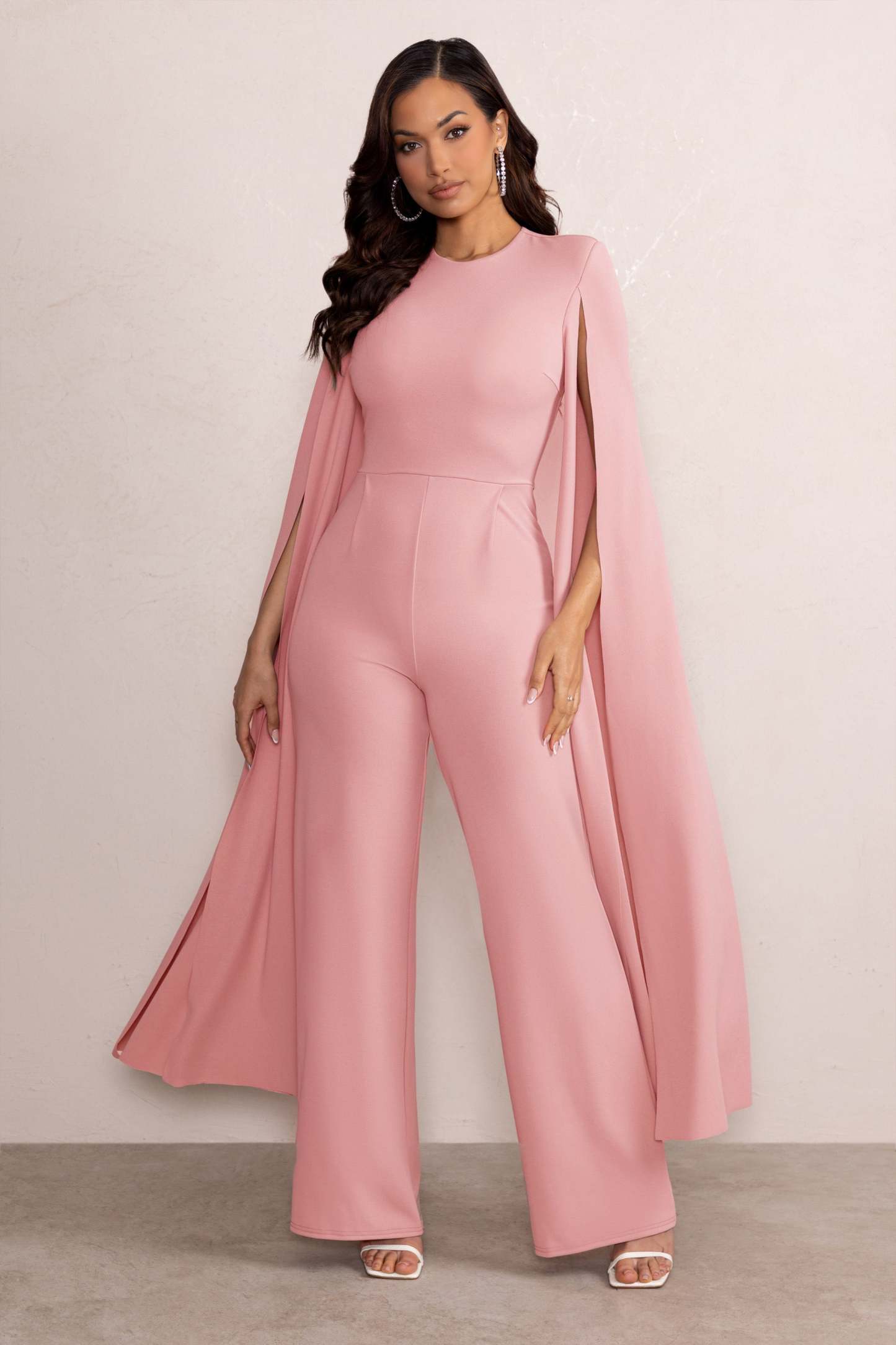 Aisha Blush Pink Jumpsuit with Cape Sleeves-Fashionmomo.All Rights Reserved