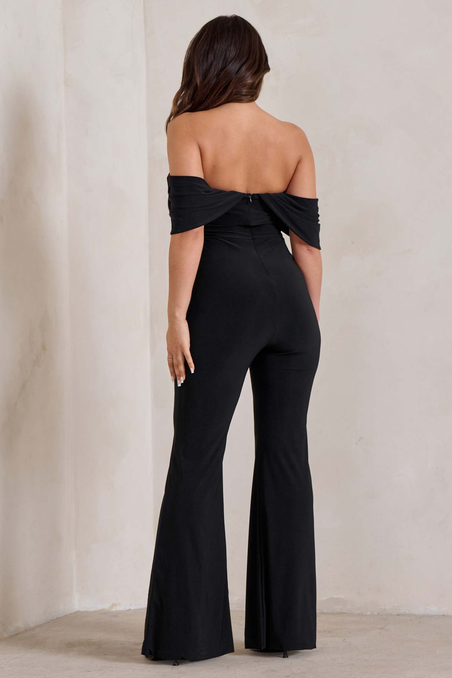Bonnie Black Bardot Drape Sleeve Jumpsuit-Fashionmomo.All Rights Reserved