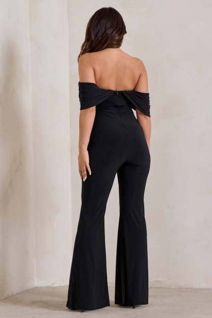Bonnie Black Bardot Drape Sleeve Jumpsuit-Fashionmomo.All Rights Reserved