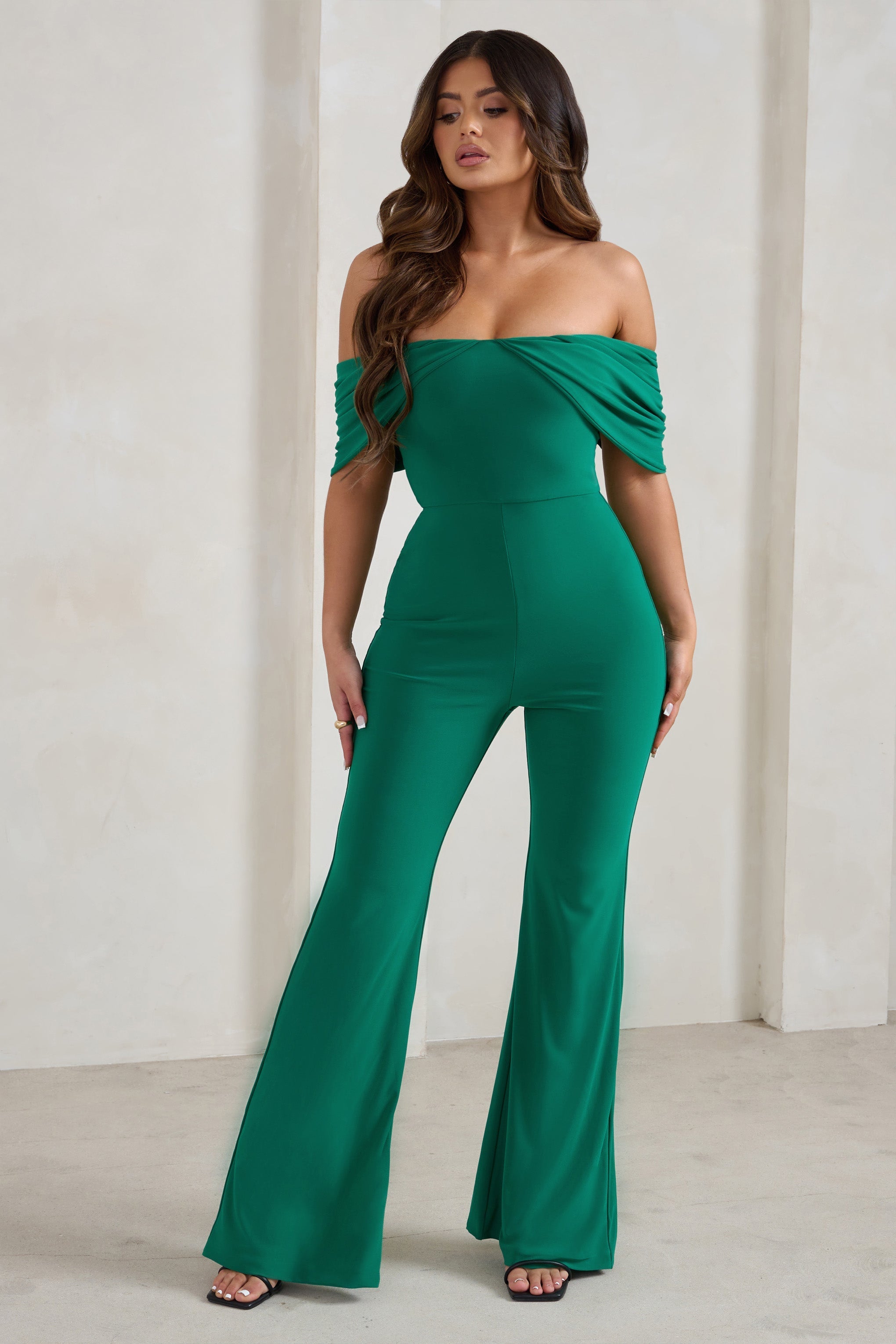 Bonnie Green Bardot Drape Sleeve Jumpsuit-Fashionmomo.All Rights Reserved