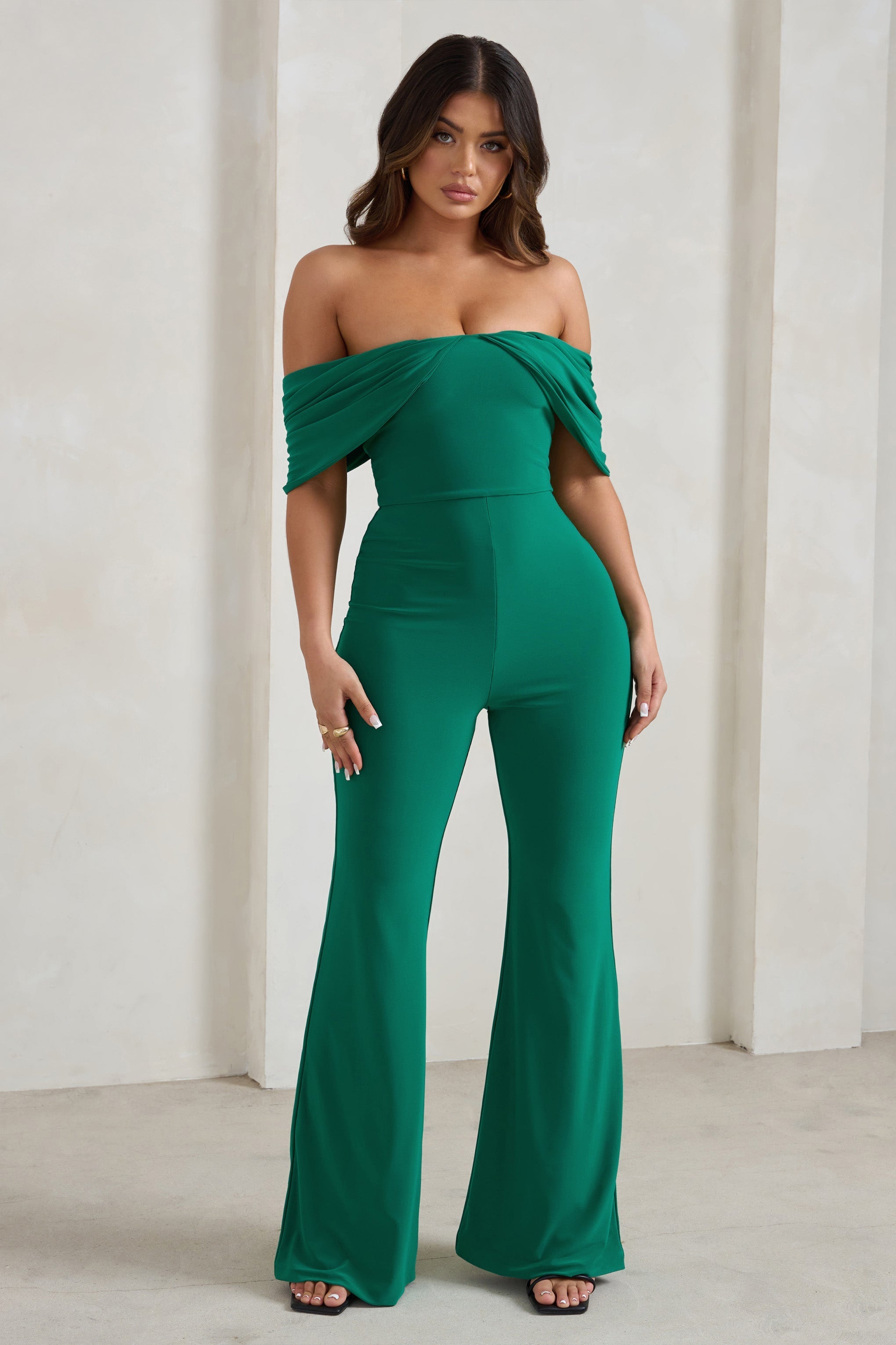 Bonnie Green Bardot Drape Sleeve Jumpsuit-Fashionmomo.All Rights Reserved