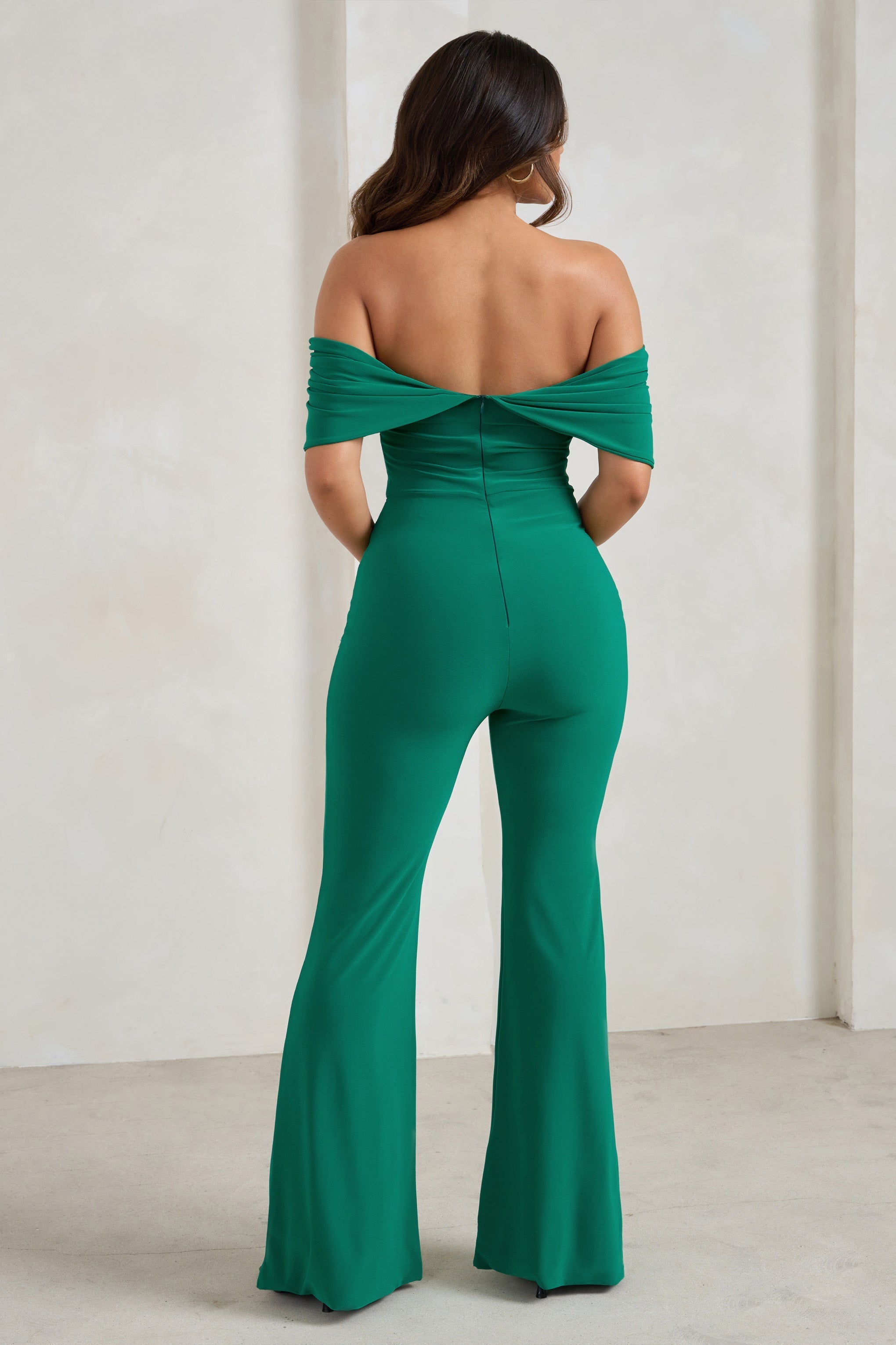Bonnie Green Bardot Drape Sleeve Jumpsuit-Fashionmomo.All Rights Reserved