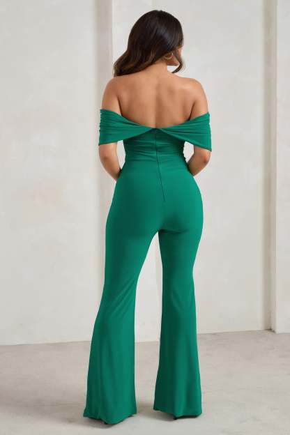 Bonnie Green Bardot Drape Sleeve Jumpsuit-Fashionmomo.All Rights Reserved