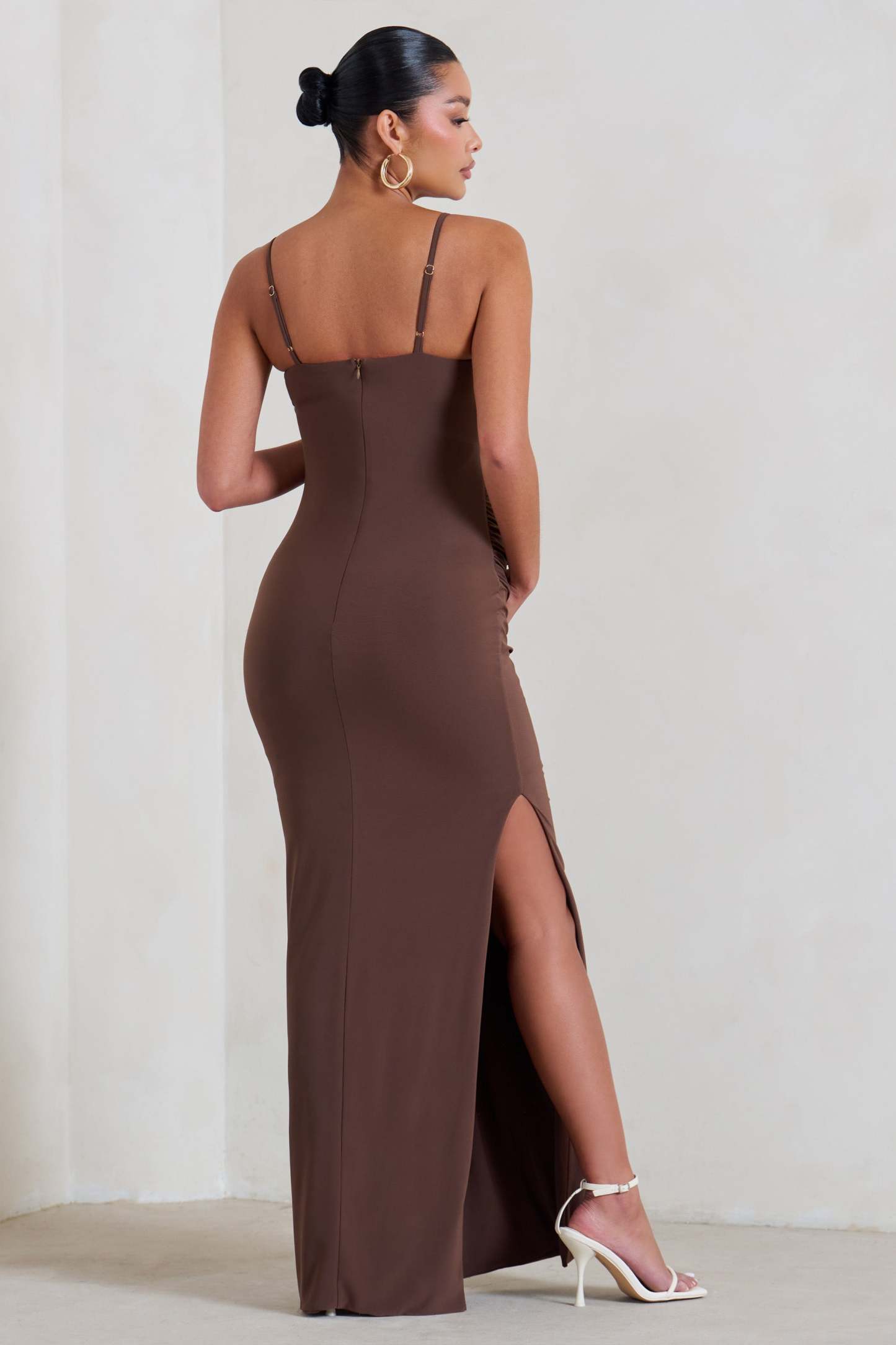 Aurelia Brown Maternity Cami Maxi Dress With Split-Fashionmomo.All Rights Reserved