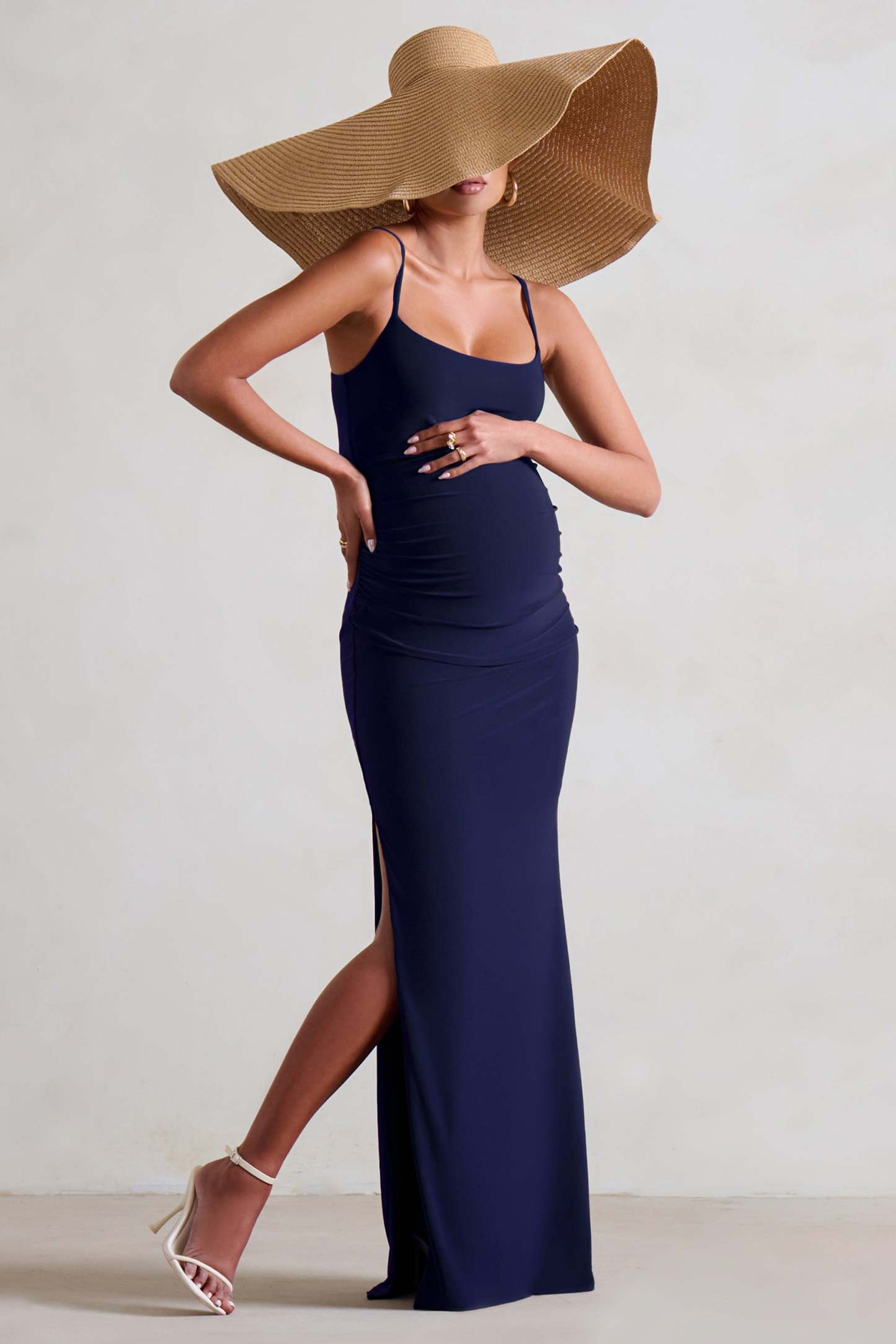 Aurelia Navy Maternity Cami Maxi Dress With Split-Fashionmomo.All Rights Reserved
