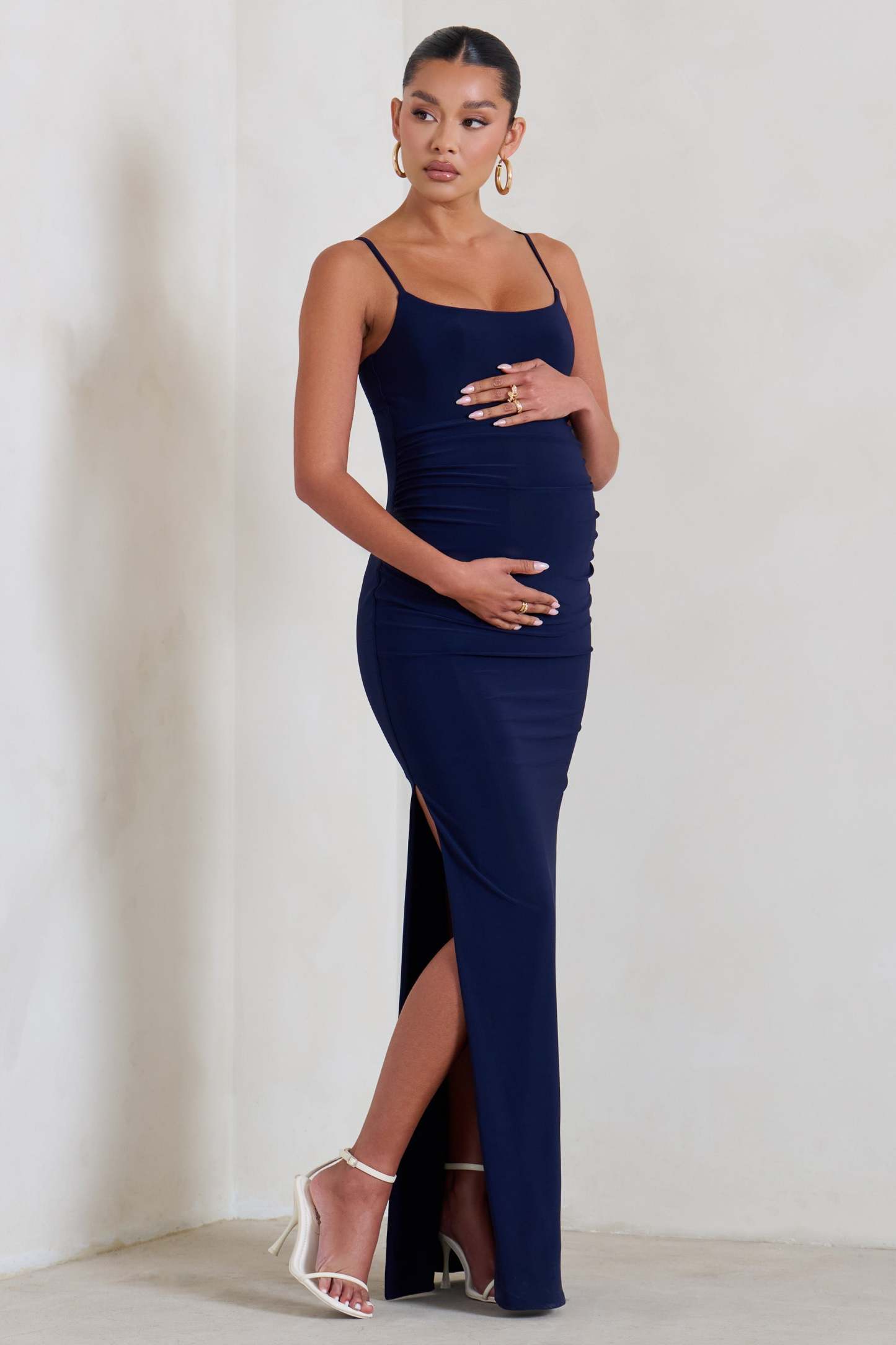 Aurelia Navy Maternity Cami Maxi Dress With Split-Fashionmomo.All Rights Reserved