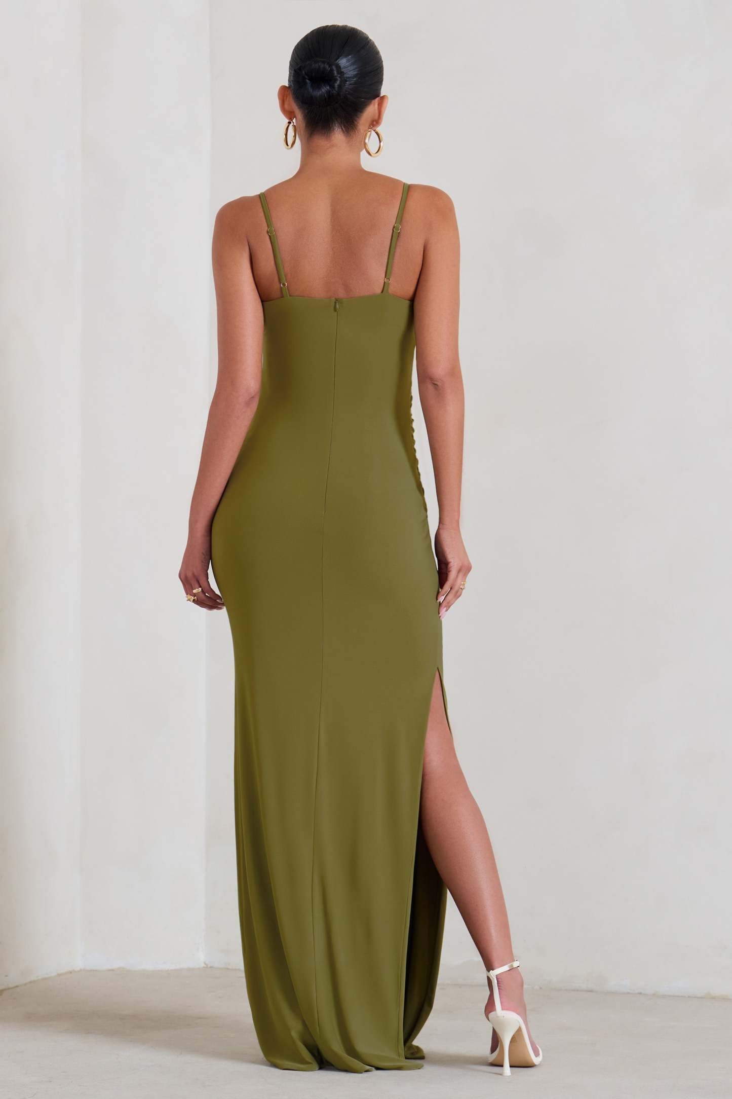 Aurelia Olive Green Maternity Cami Maxi Dress With Split-Fashionmomo.All Rights Reserved
