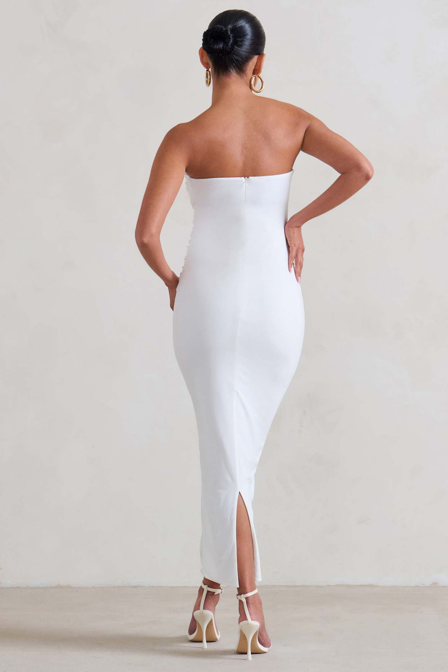 Evita White Maternity Sweetheart Twist Detail Midi Dress-Fashionmomo.All Rights Reserved