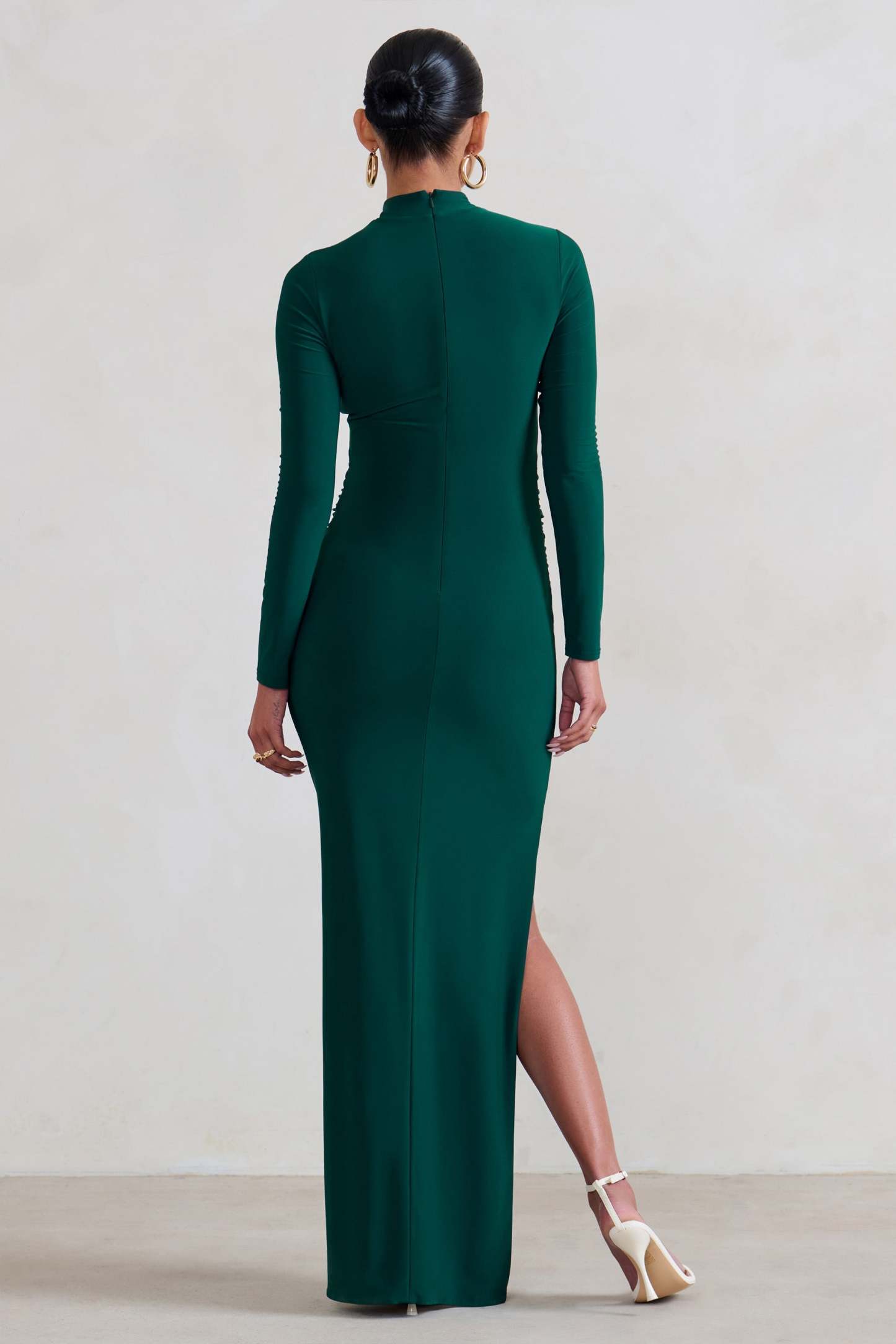 Alejandra Green Maternity Long Sleeve High Neck Maxi Dress-Fashionmomo.All Rights Reserved