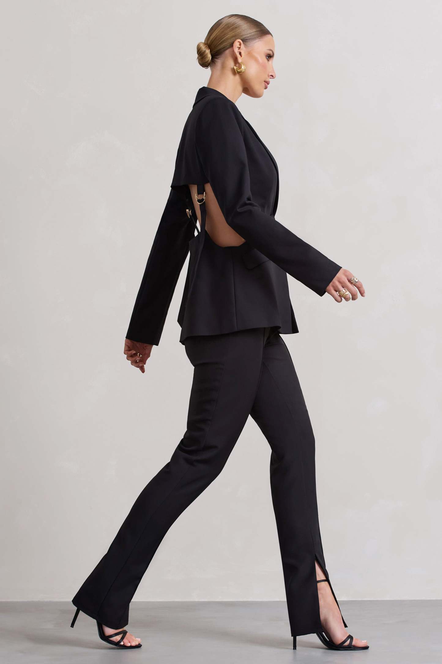 Fixation Black Tailored Cut Out Blazer-Fashionmomo.All Rights Reserved