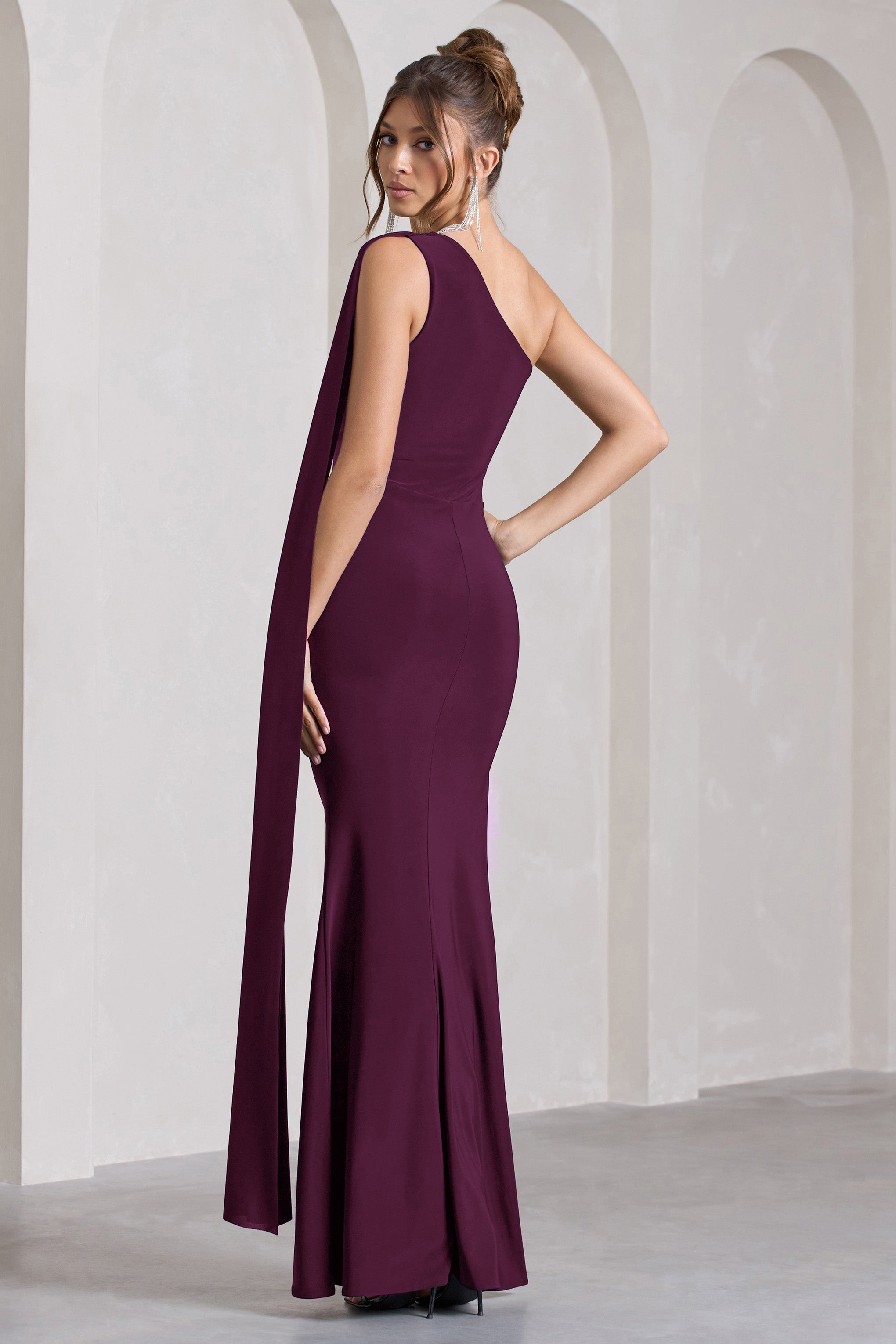 Adelaide Plum Asymmetric Sleeveless Split Maxi Dress-Fashionmomo.All Rights Reserved