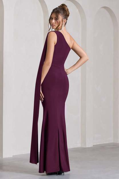Adelaide Plum Asymmetric Sleeveless Split Maxi Dress-Fashionmomo.All Rights Reserved
