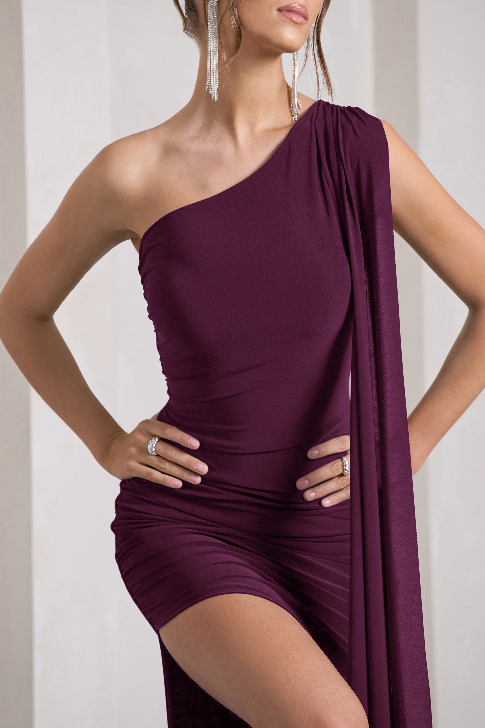 Adelaide Plum Asymmetric Sleeveless Split Maxi Dress-Fashionmomo.All Rights Reserved