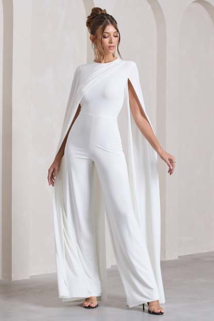 Harley White Straight-Leg Jumpsuit With Cape Sleeves-Fashionmomo.All Rights Reserved