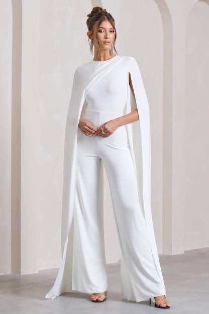 Harley White Straight-Leg Jumpsuit With Cape Sleeves-Fashionmomo.All Rights Reserved