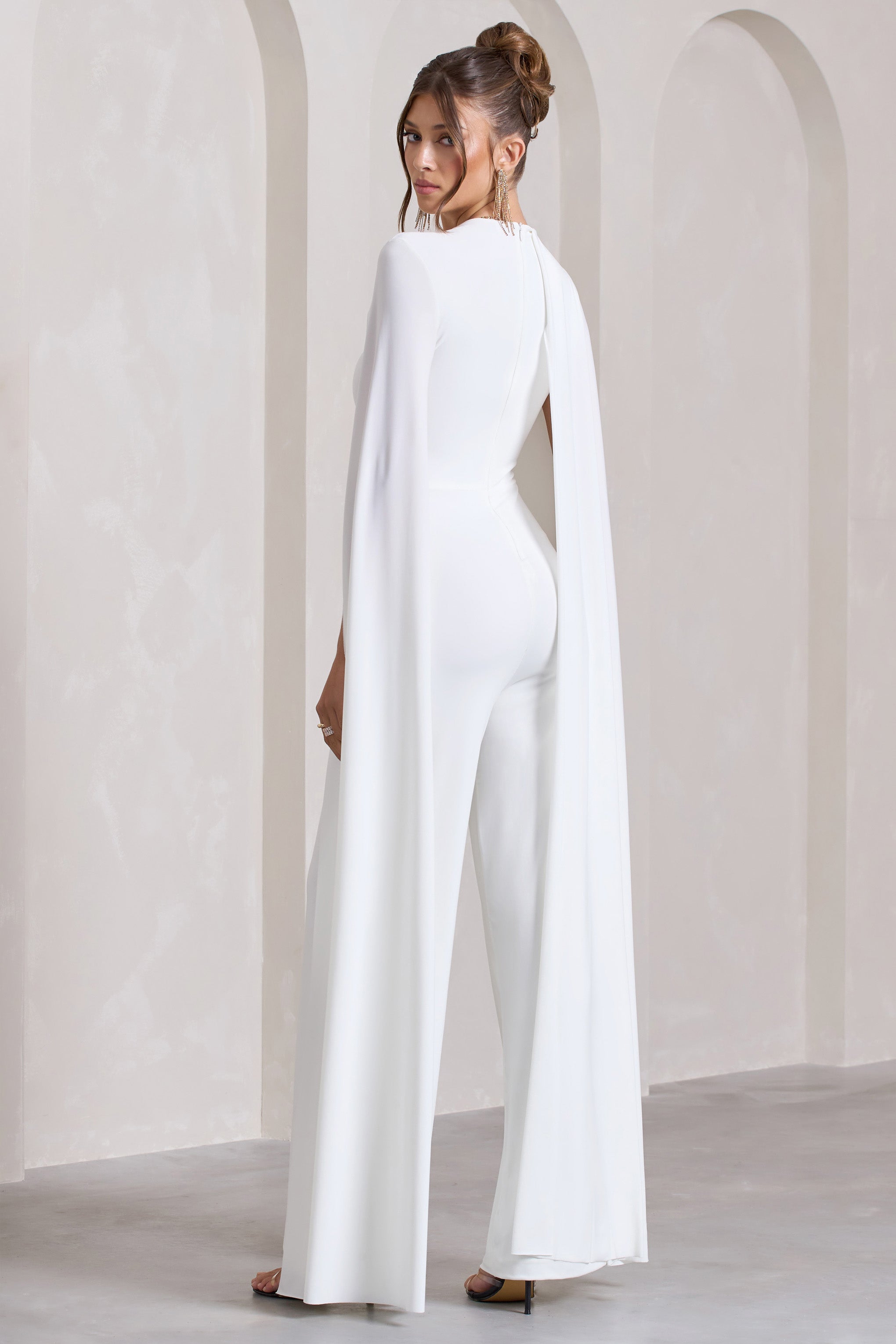 Harley White Straight-Leg Jumpsuit With Cape Sleeves-Fashionmomo.All Rights Reserved