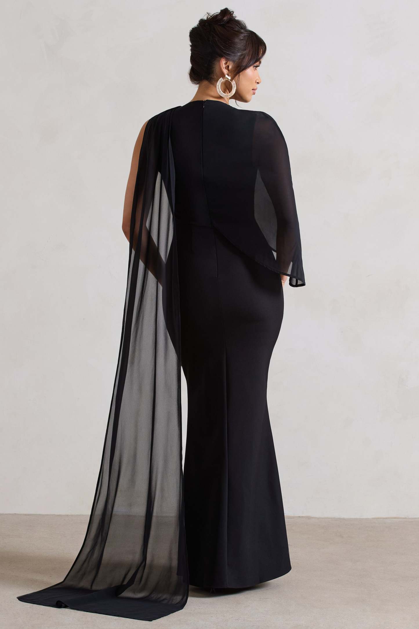 Haze Black High-Neck Maxi Dress With Chiffon Cape-Fashionmomo.All Rights Reserved
