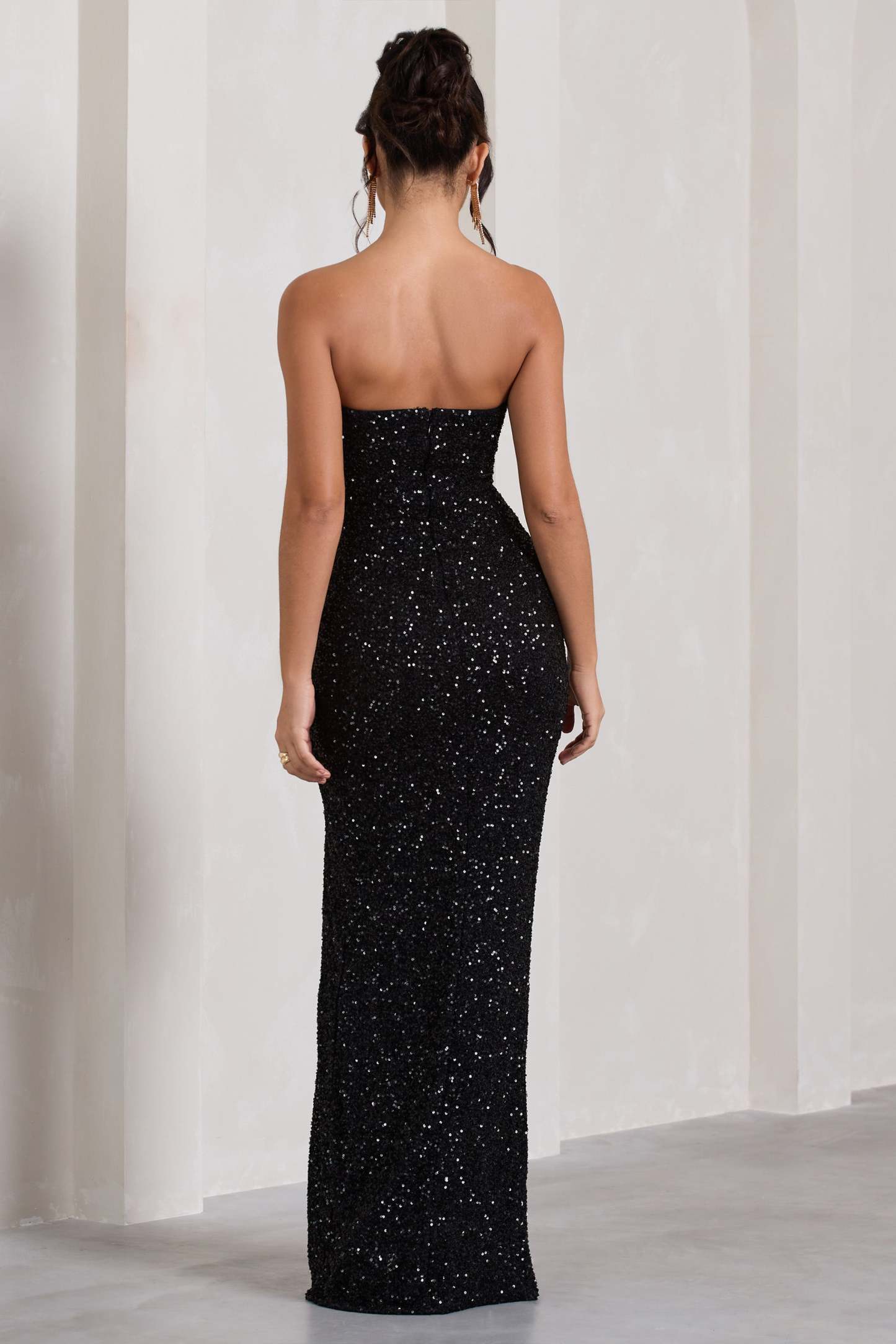 Illuminate Black Sequin Bandeau Cut Out Split Maxi Dress-Fashionmomo.All Rights Reserved
