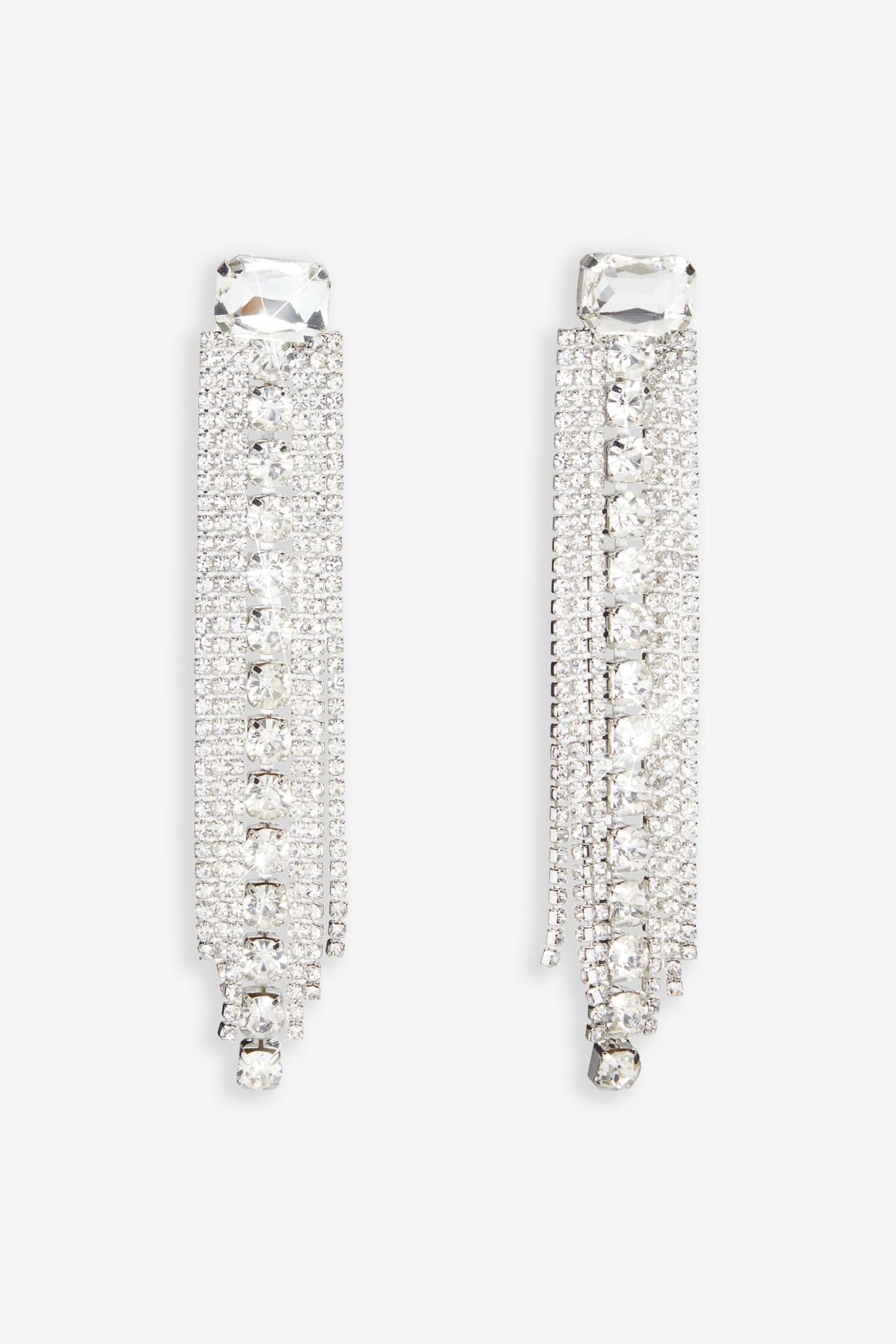Ali Silver Diamante Tassel Earrings-Fashionmomo.All Rights Reserved