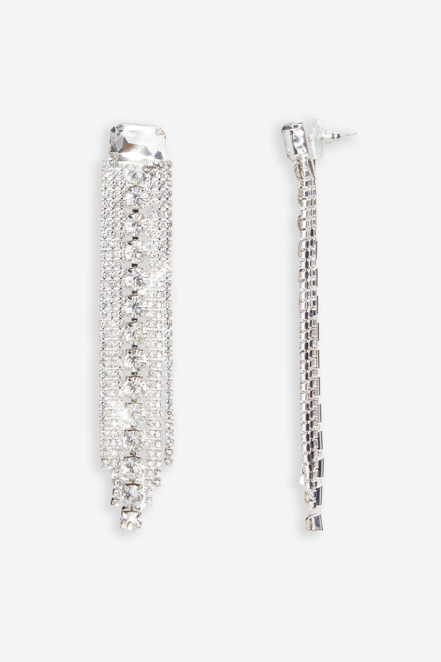 Ali Silver Diamante Tassel Earrings-Fashionmomo.All Rights Reserved