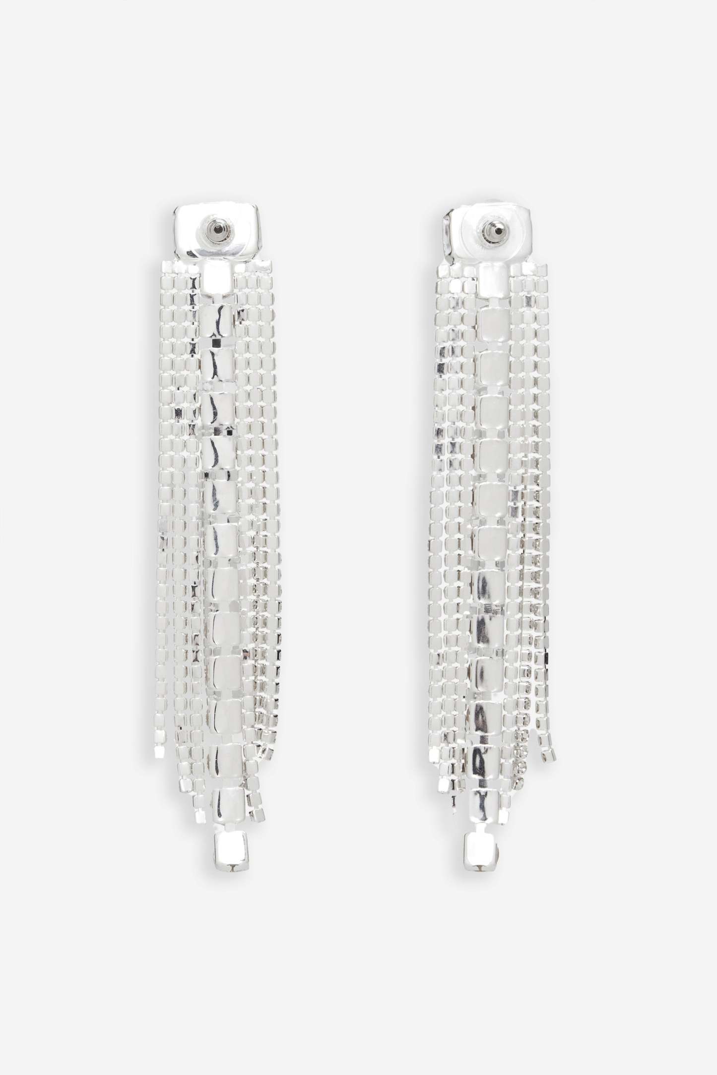 Ali Silver Diamante Tassel Earrings-Fashionmomo.All Rights Reserved