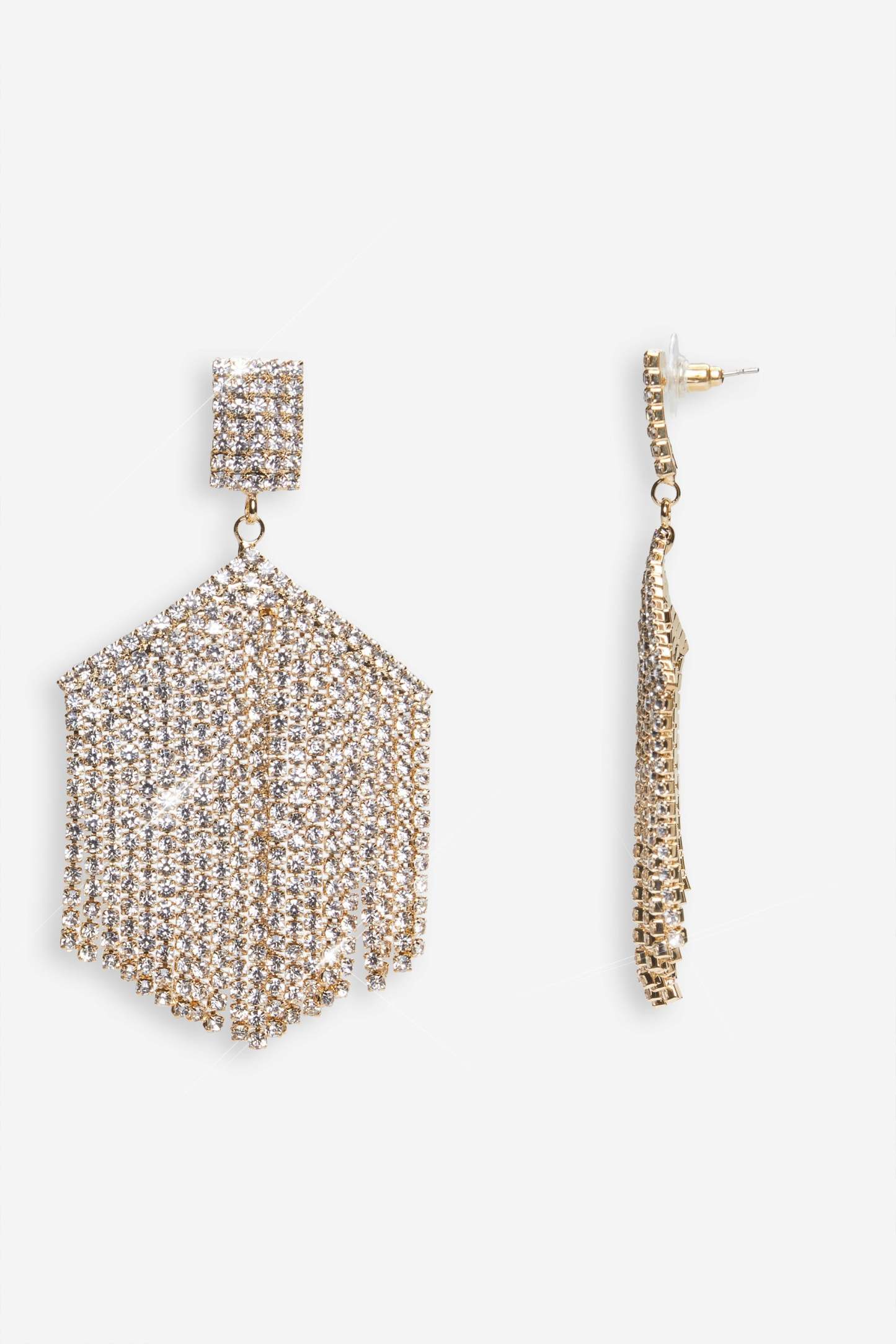 Alaina Gold Diamante Tassel Drop Earrings-Fashionmomo.All Rights Reserved