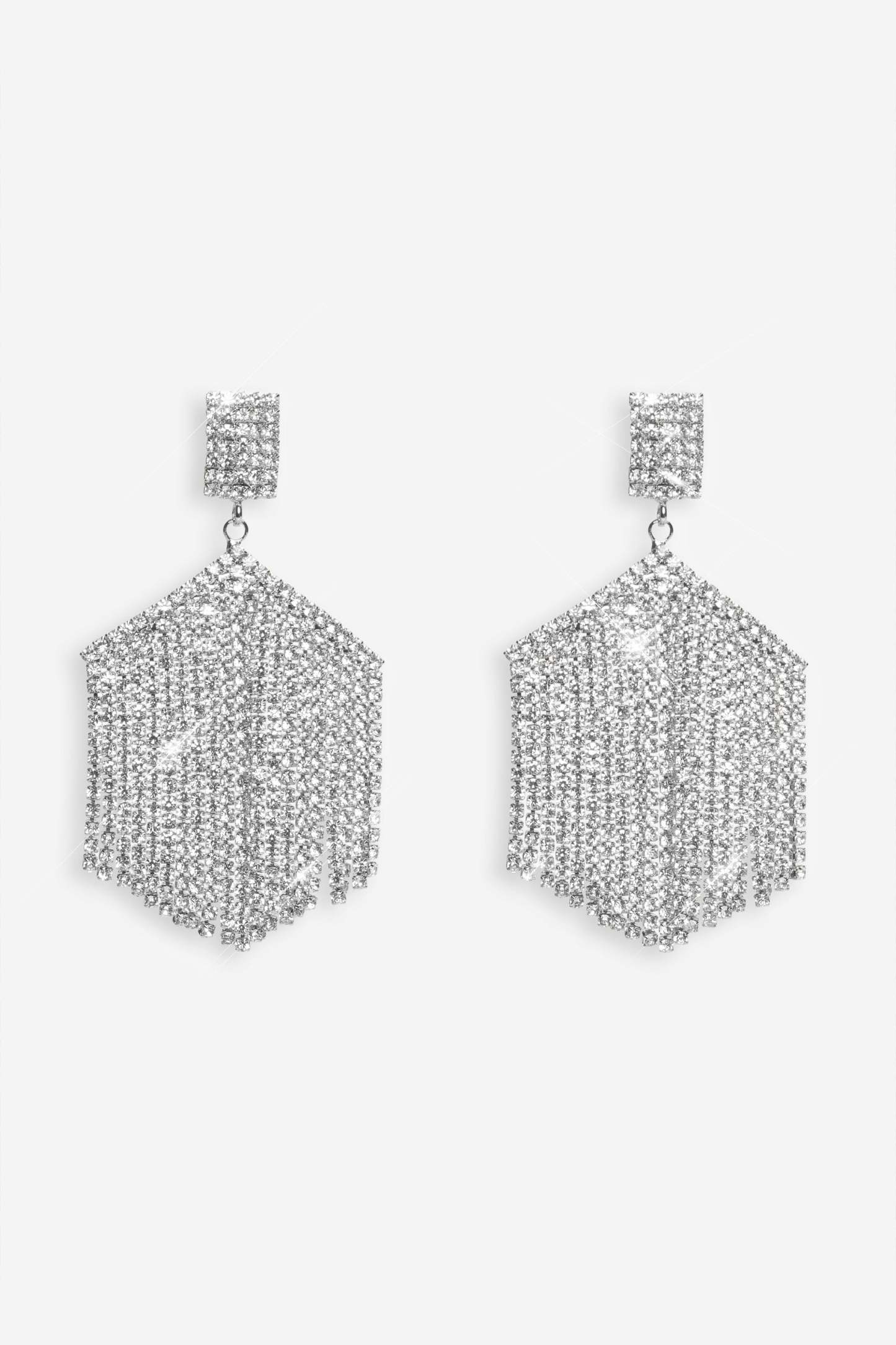 Alaina Silver Diamante Tassel Drop Earrings-Fashionmomo.All Rights Reserved