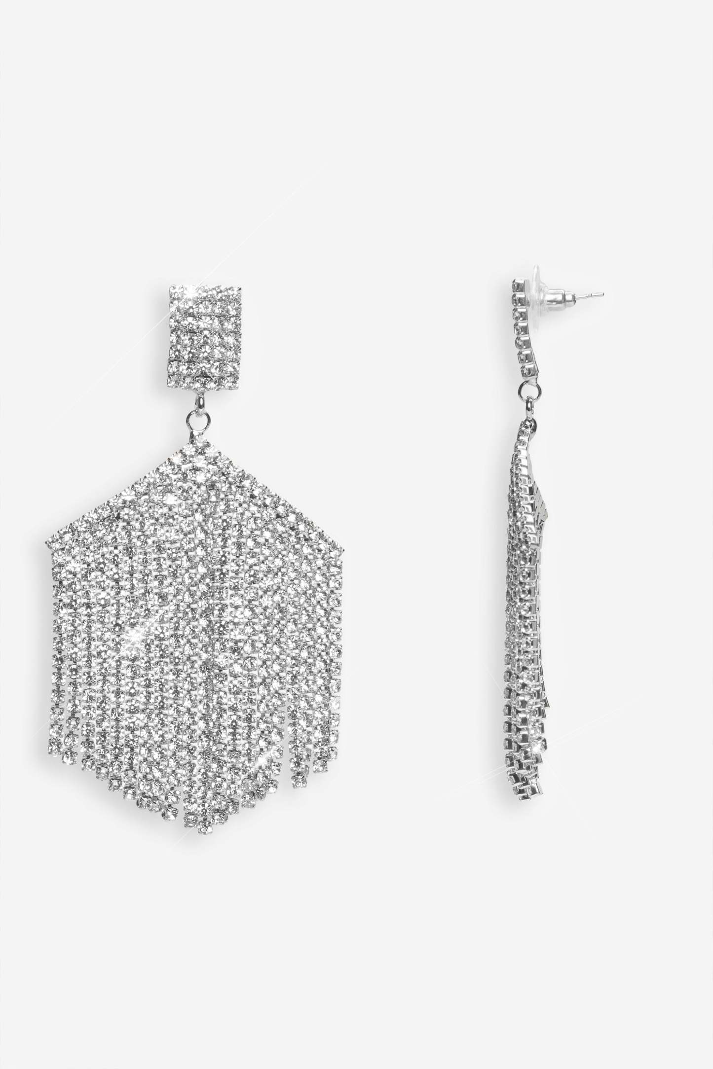 Alaina Silver Diamante Tassel Drop Earrings-Fashionmomo.All Rights Reserved