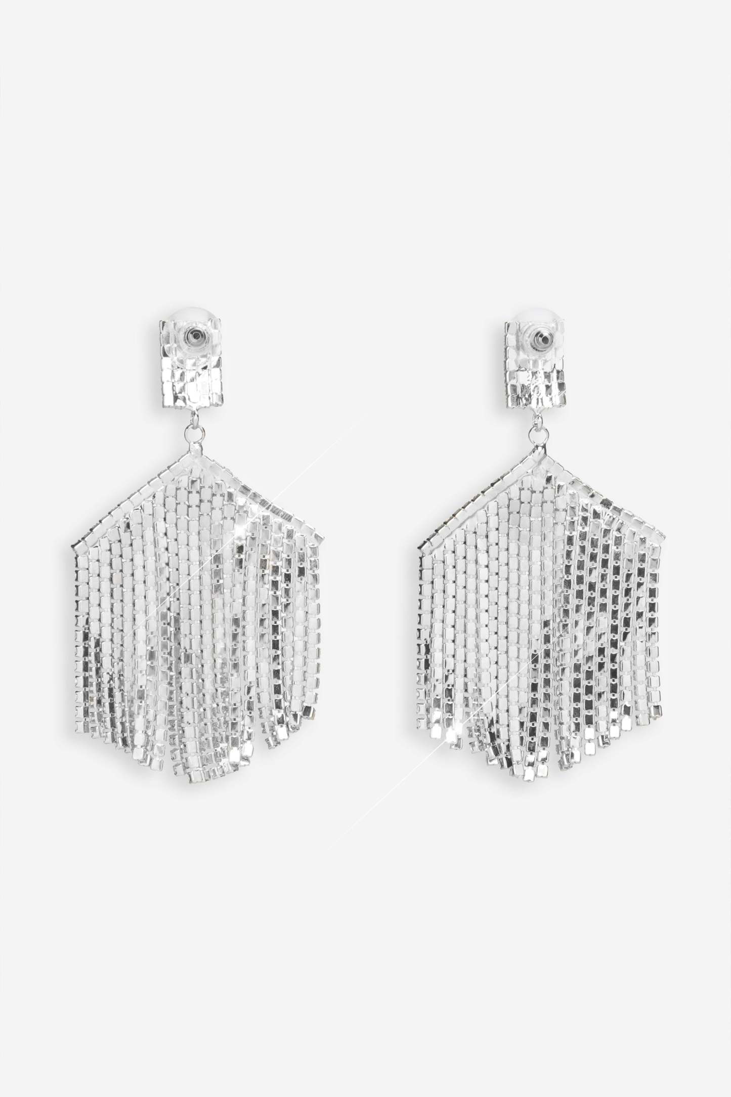 Alaina Silver Diamante Tassel Drop Earrings-Fashionmomo.All Rights Reserved