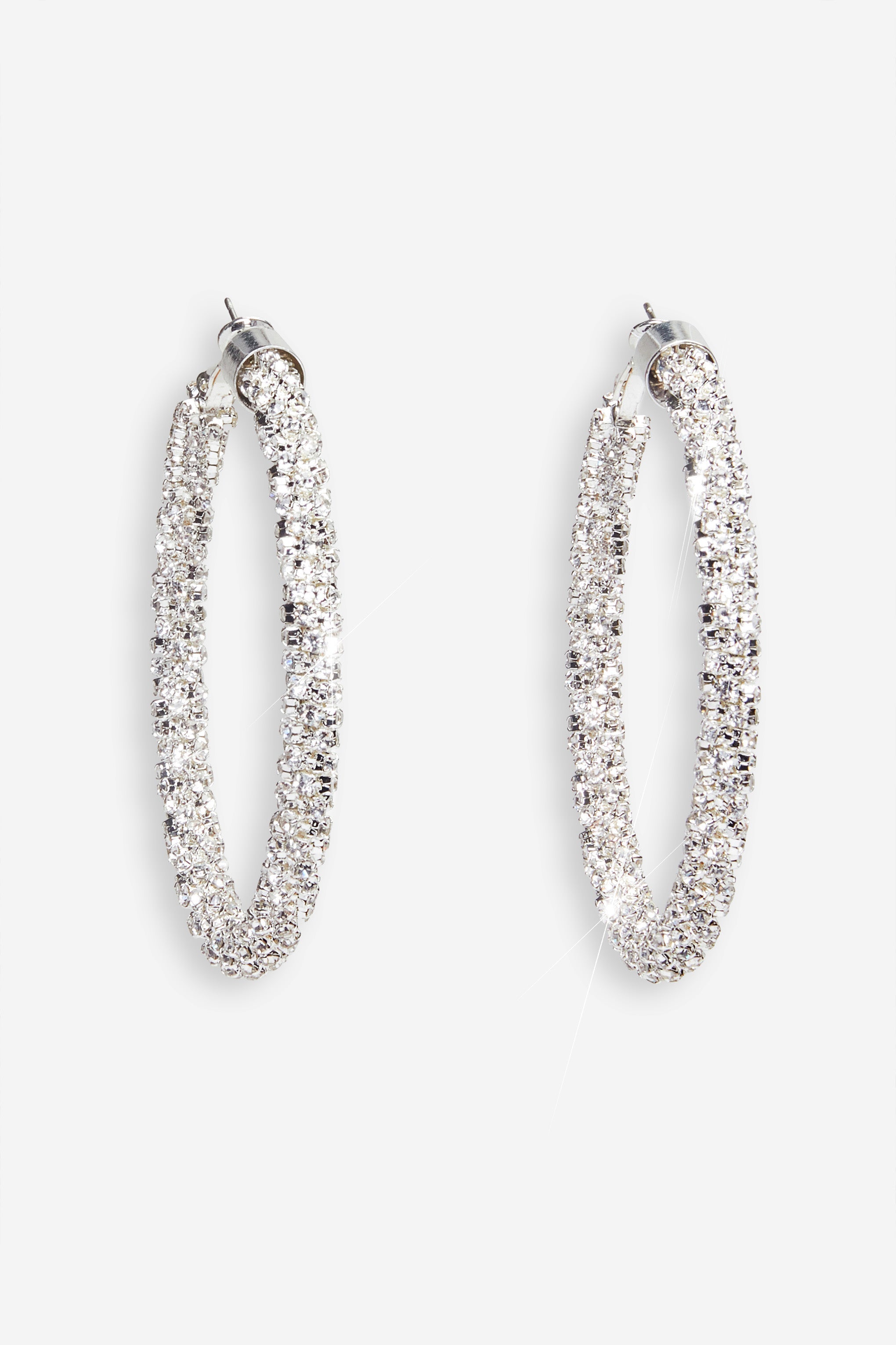 Hallie Silver Diamante Hoop Earrings-Fashionmomo.All Rights Reserved