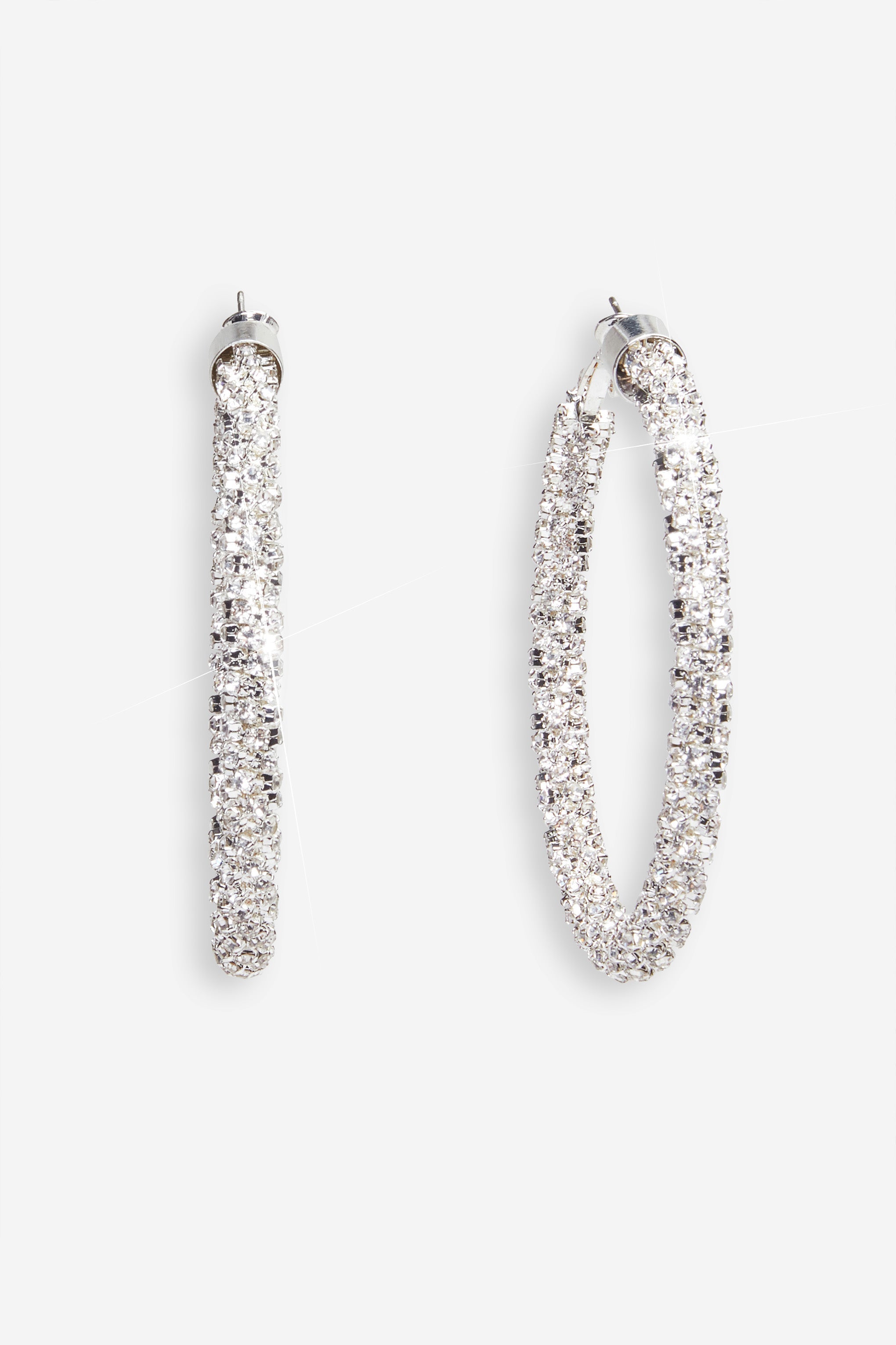 Hallie Silver Diamante Hoop Earrings-Fashionmomo.All Rights Reserved