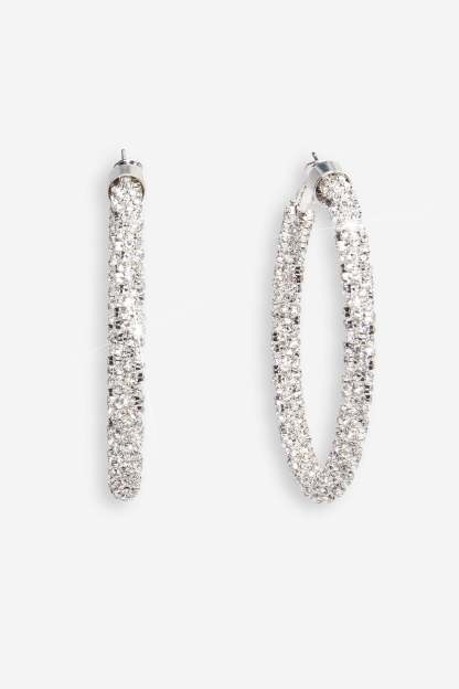 Hallie Silver Diamante Hoop Earrings-Fashionmomo.All Rights Reserved