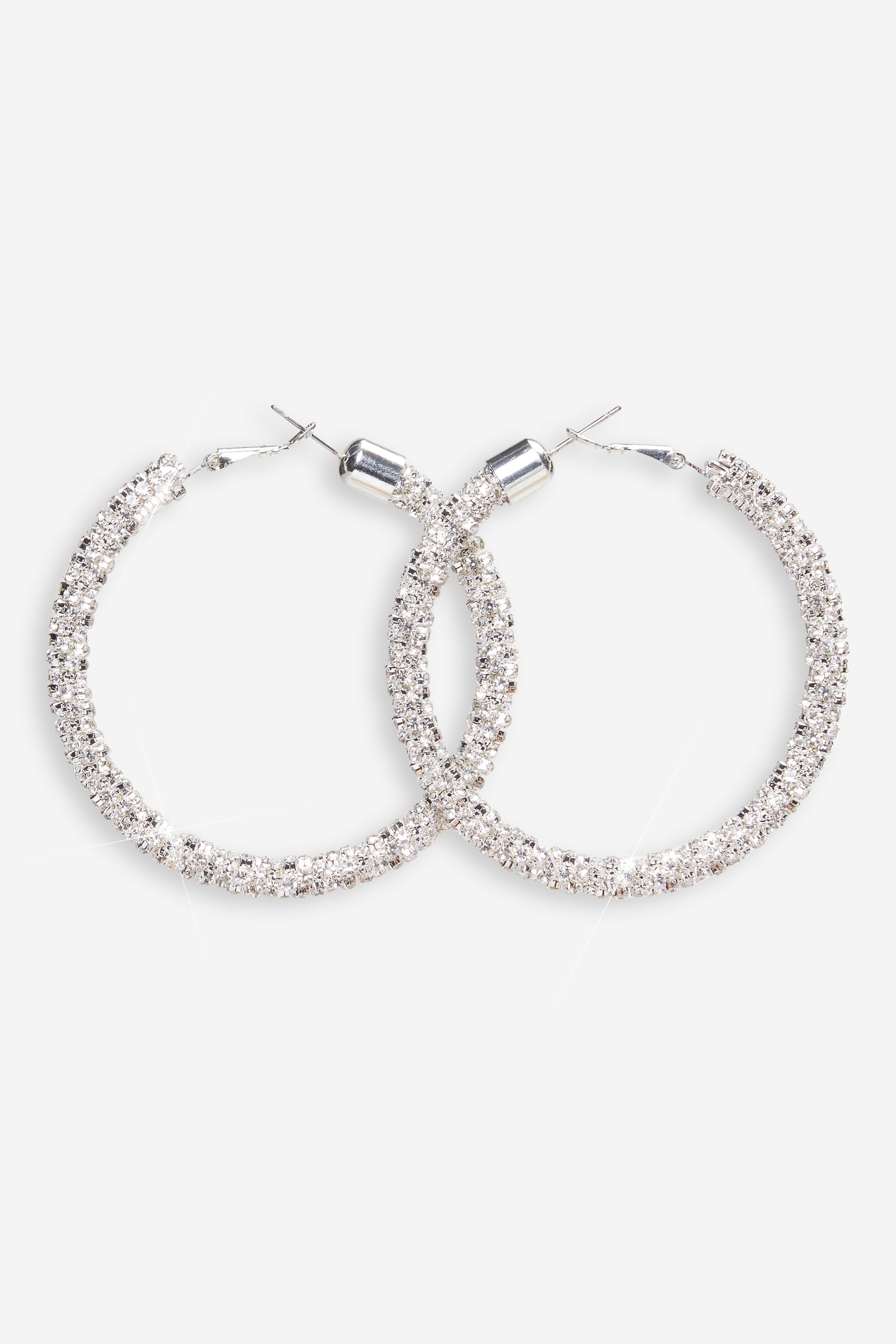 Hallie Silver Diamante Hoop Earrings-Fashionmomo.All Rights Reserved