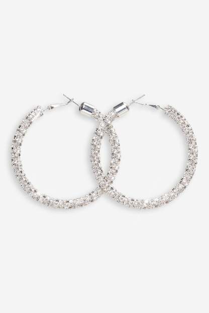 Hallie Silver Diamante Hoop Earrings-Fashionmomo.All Rights Reserved