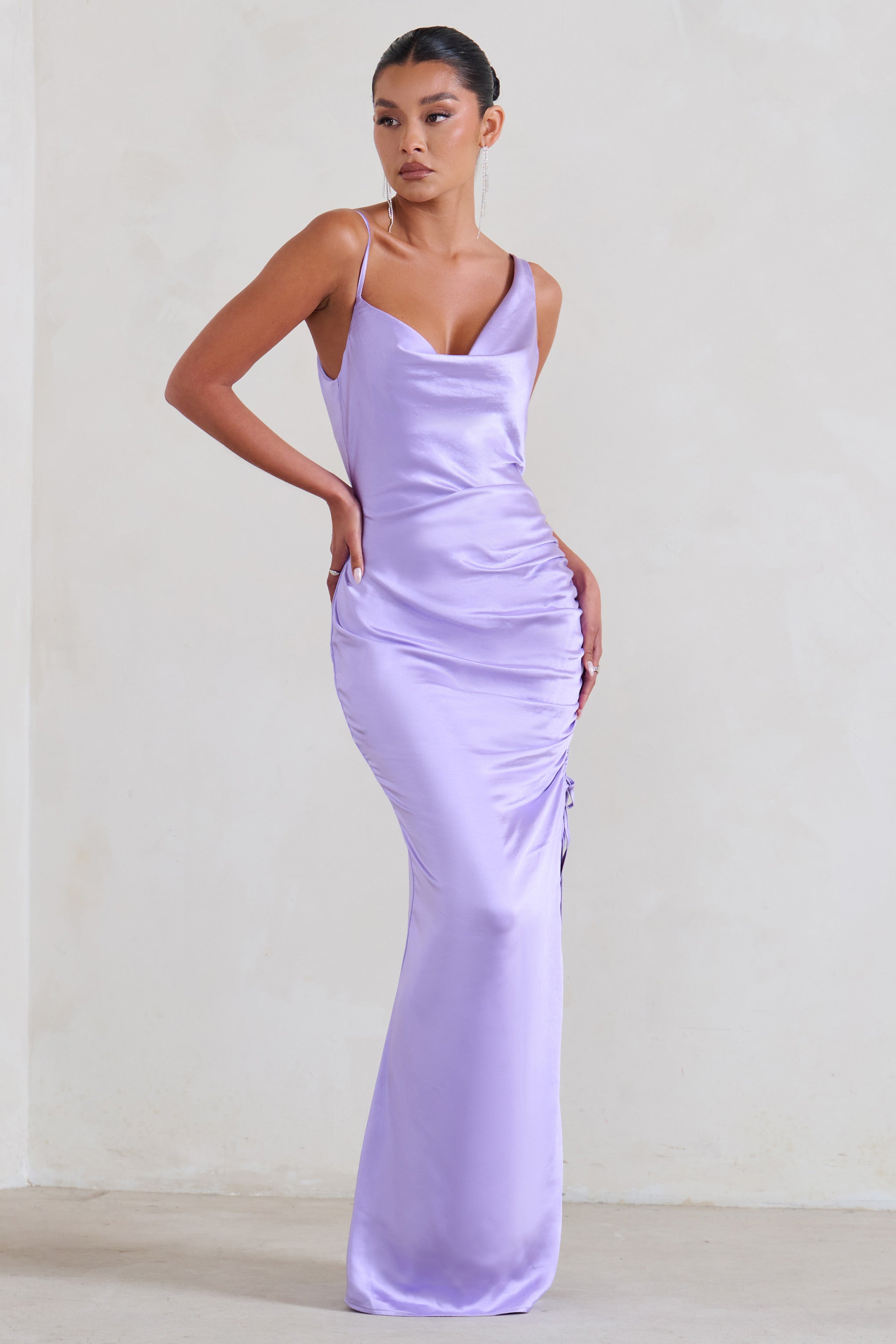 Belonging Lilac Ruched Cowl Maxi Dress-Fashionmomo.All Rights Reserved