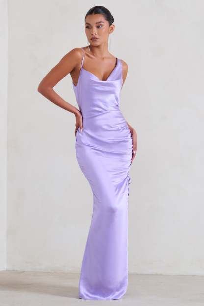 Belonging Lilac Ruched Cowl Maxi Dress-Fashionmomo.All Rights Reserved