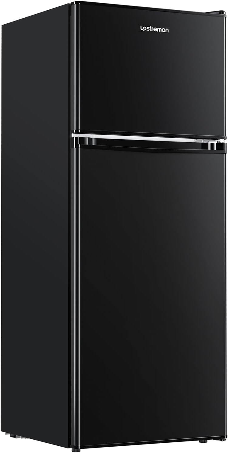 Upstreman 4.0 Cu.Ft Mini Fridge with Freezer – Double Door Compact Refrigerator for Dorm, Office, Bedroom – Adjustable Thermostat, Black (BR401)