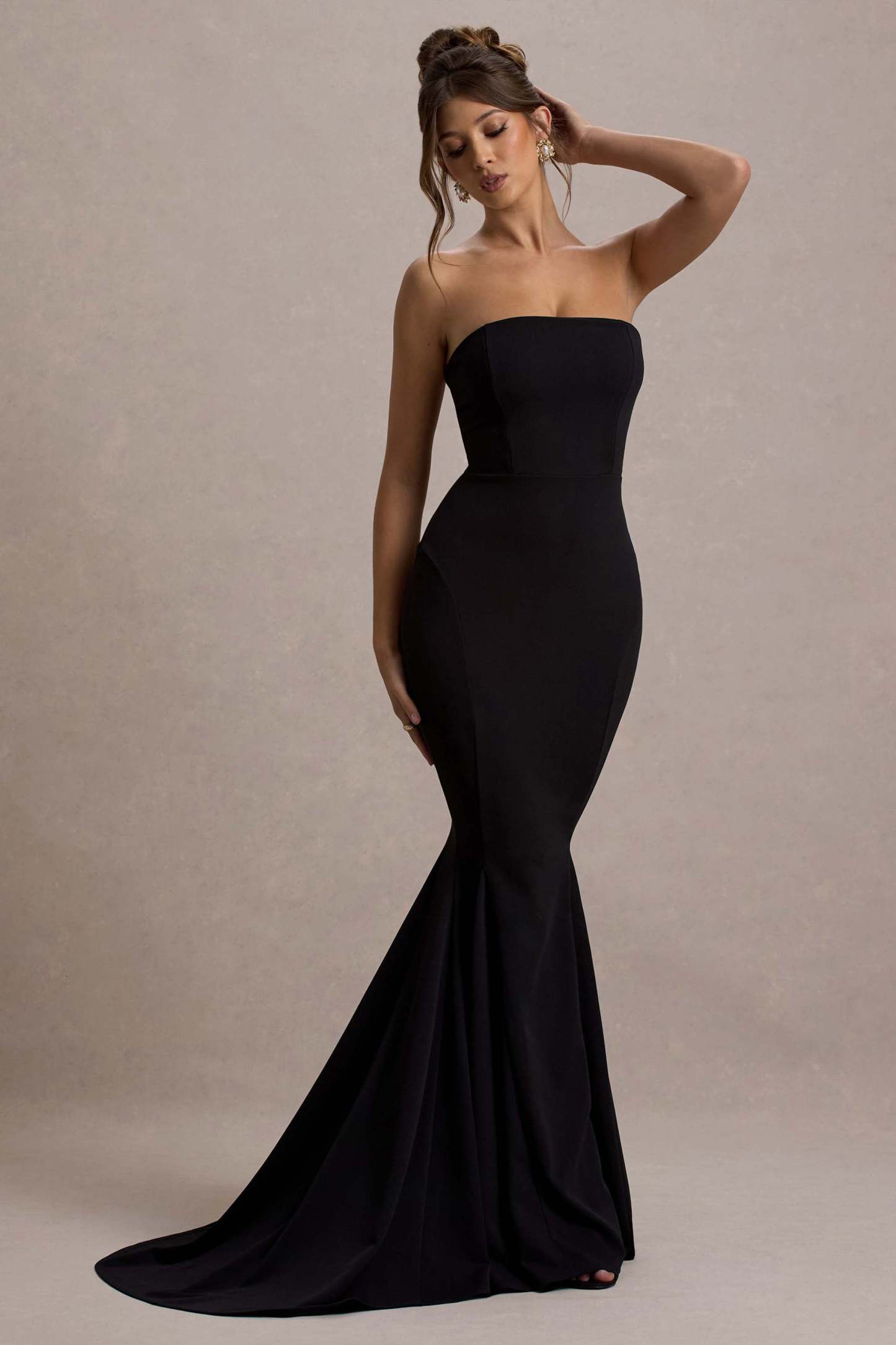 Impress Me Black Strapless Bandeau Fishtail Maxi Dress-Fashionmomo.All Rights Reserved