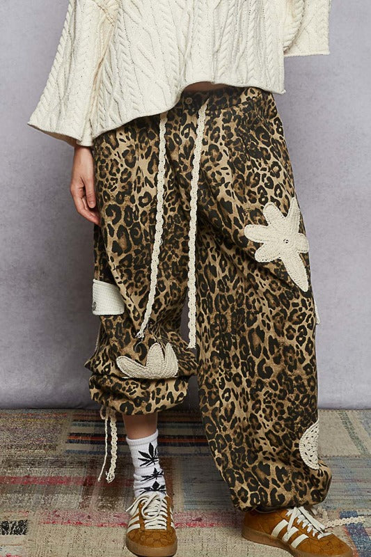leopard print patch jogging pants