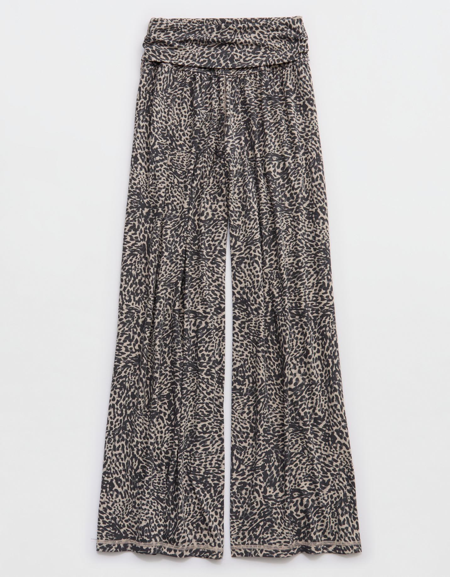 Leopard print fold-over wide-leg pants